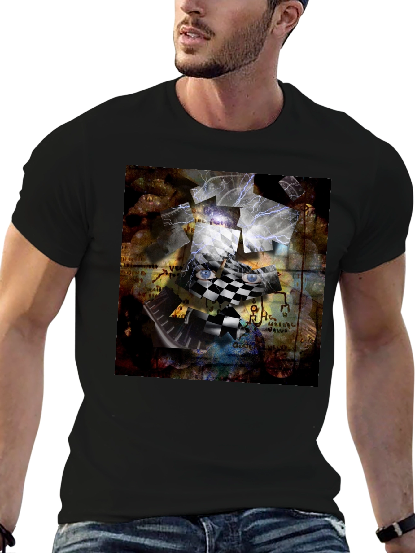 Black Abstract Chessboard Graphic Tee view 6