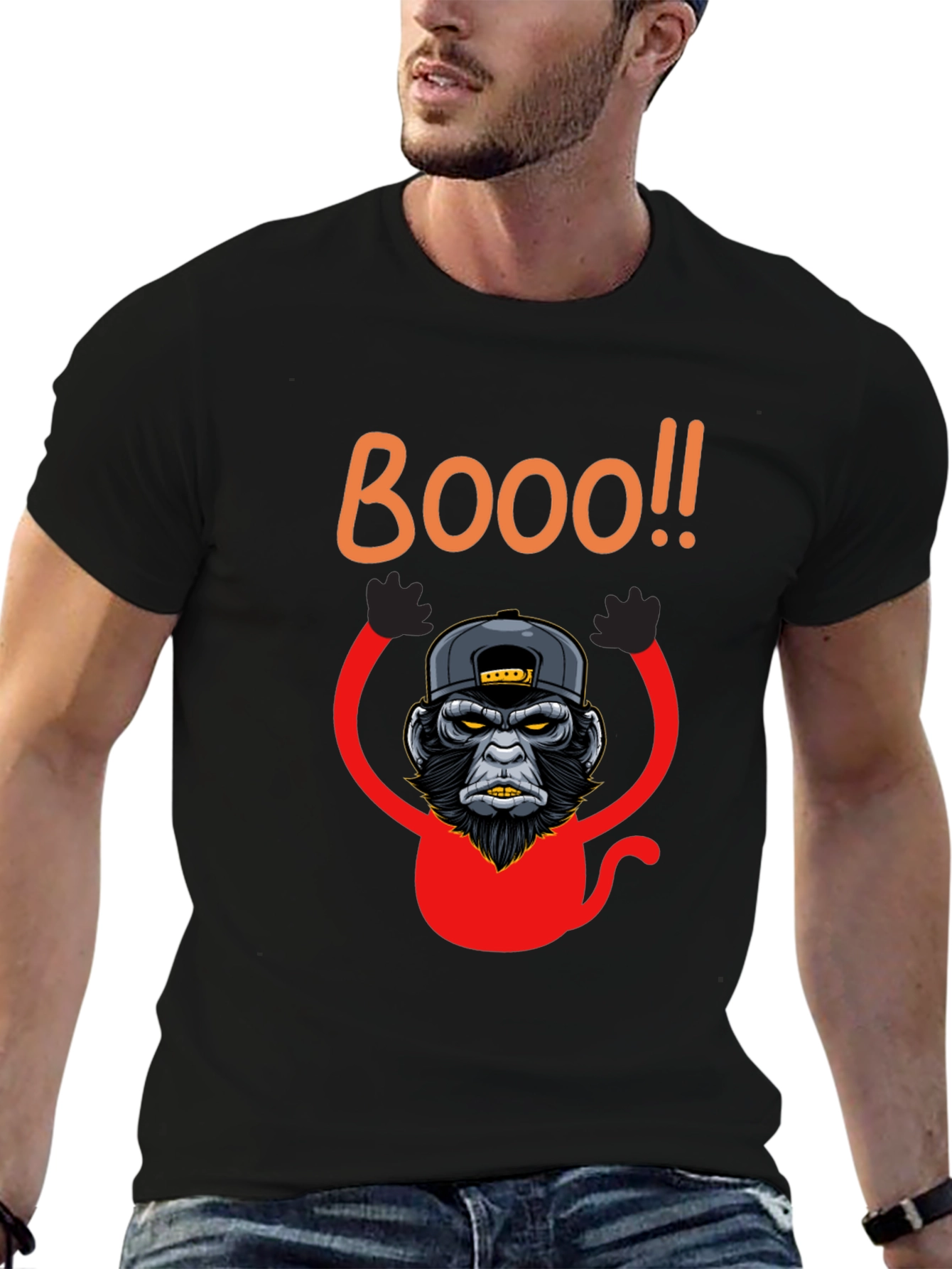 Black Boo Monkey Graphic Tee - Black Crew Neck Shirt view 6