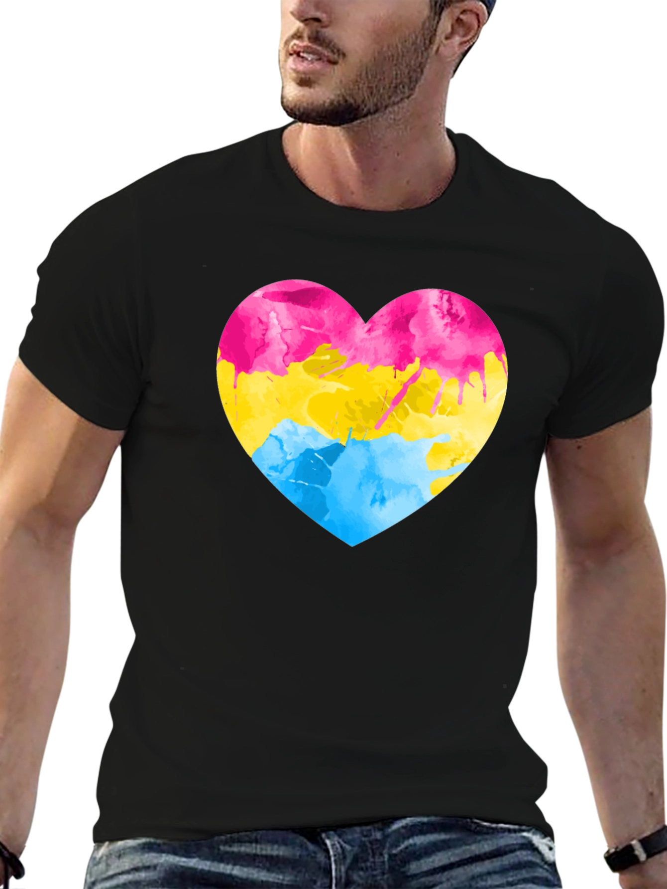 Black Pansexual Pride Heart T-Shirt - Black view 6