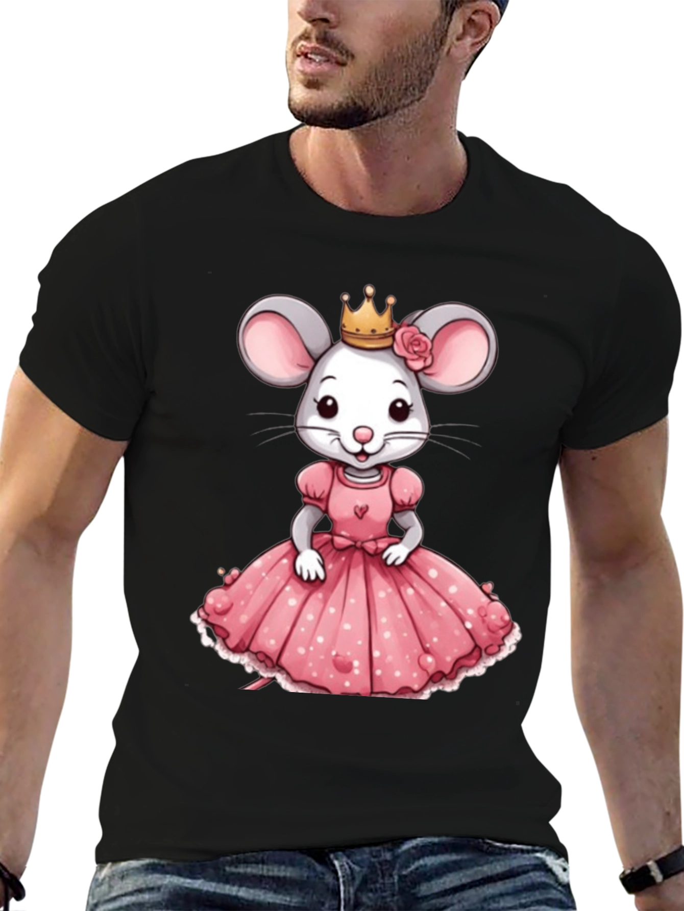 Black Cute Mouse Princess T-Shirt - Cartoon Mouse view 6
