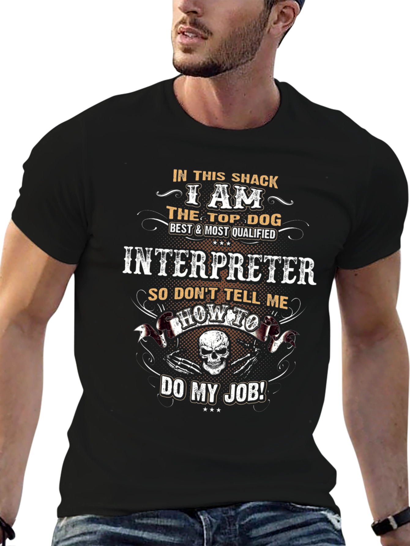Black Interpreter Top Dog Novelty Graphic T-Shirt view 6