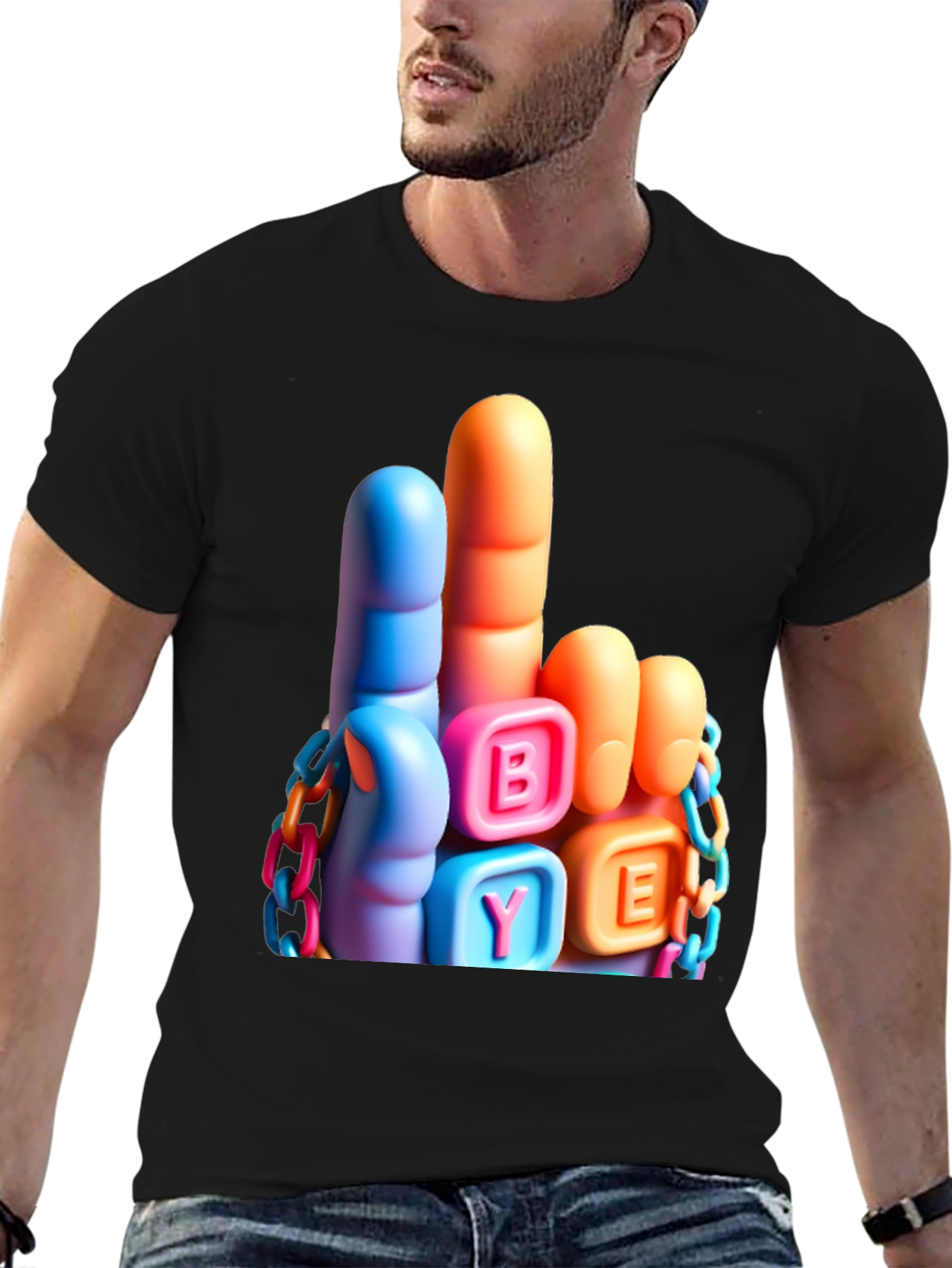 Black Funny BYE Middle Finger T-Shirt view 6