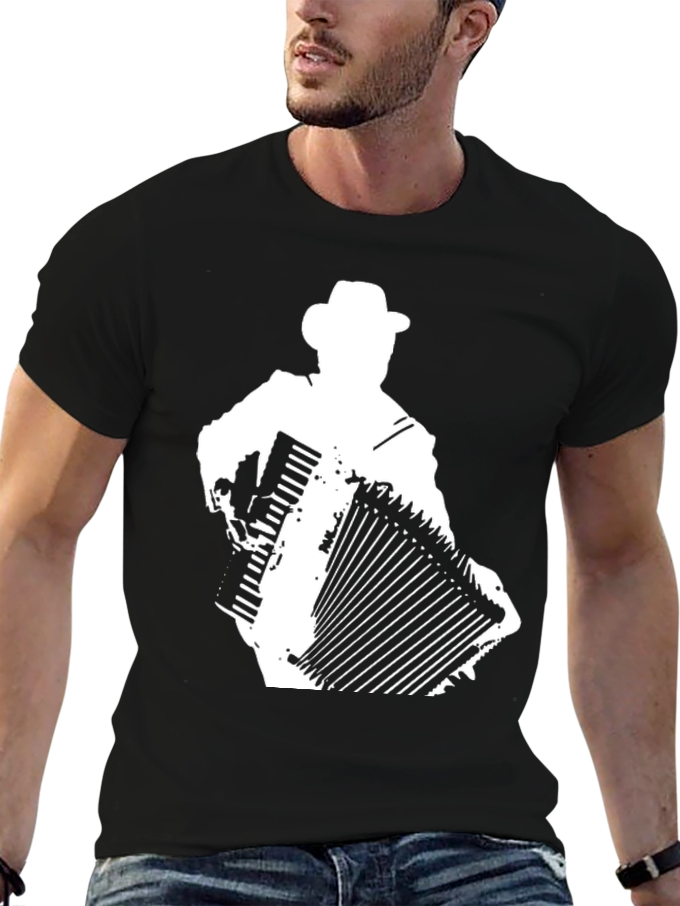 Black Accordion Player Graphic Tee - Cool Musician Shirt view 6