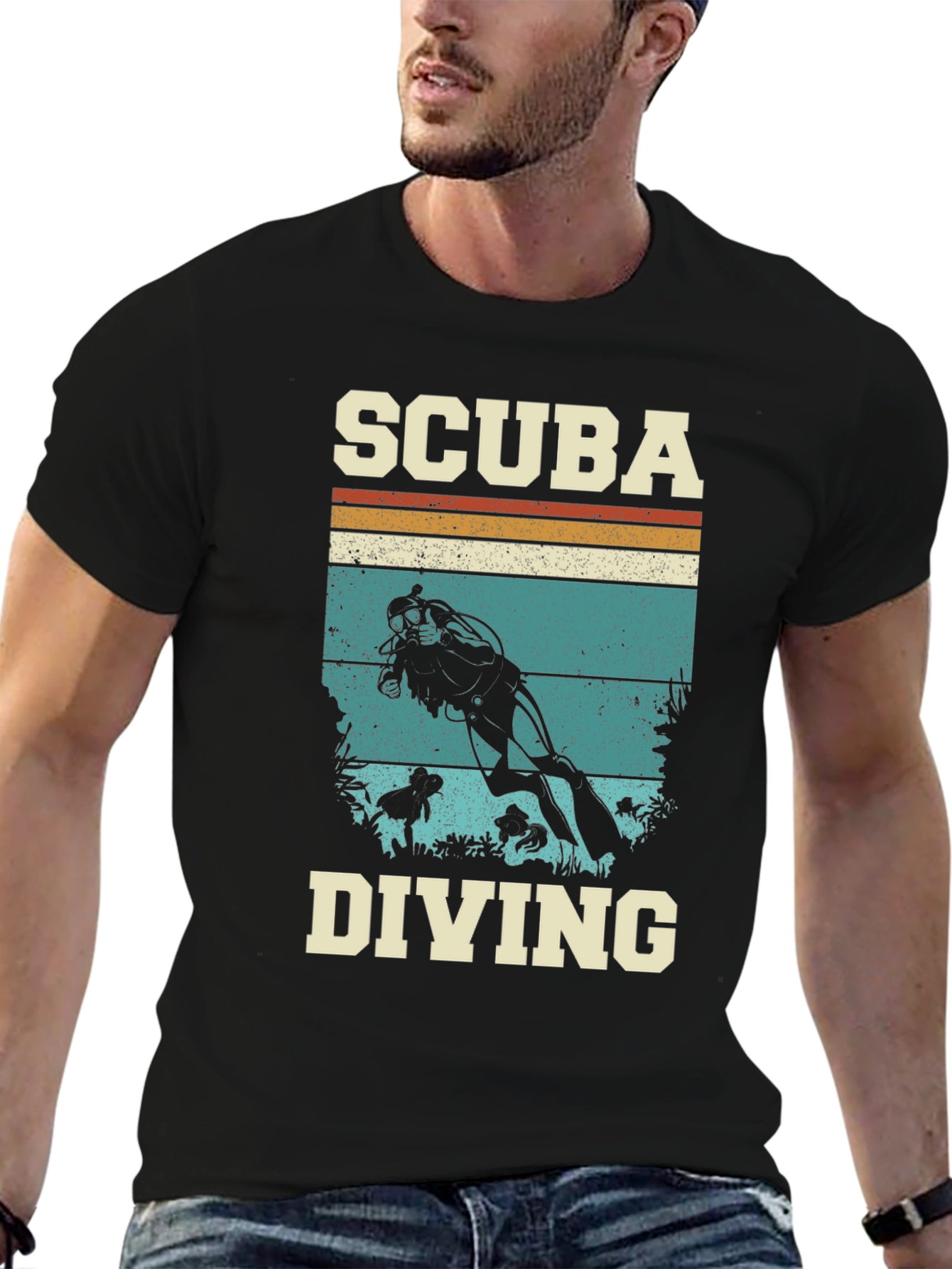 Black Scuba Diving Retro Graphic Tee - Black view 6