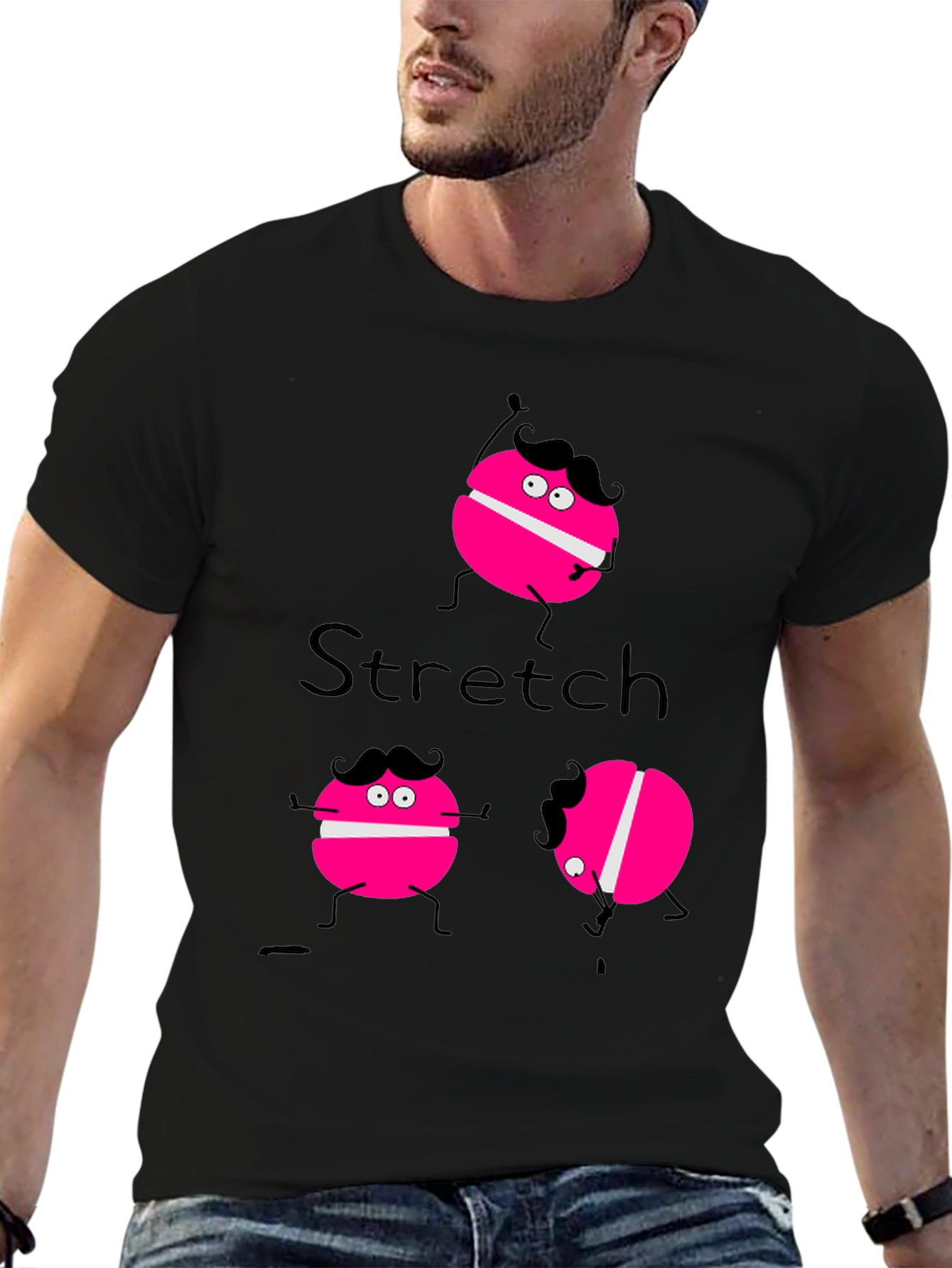 Black Funny Stretch Pink Macaroon Graphic T-Shirt view 6