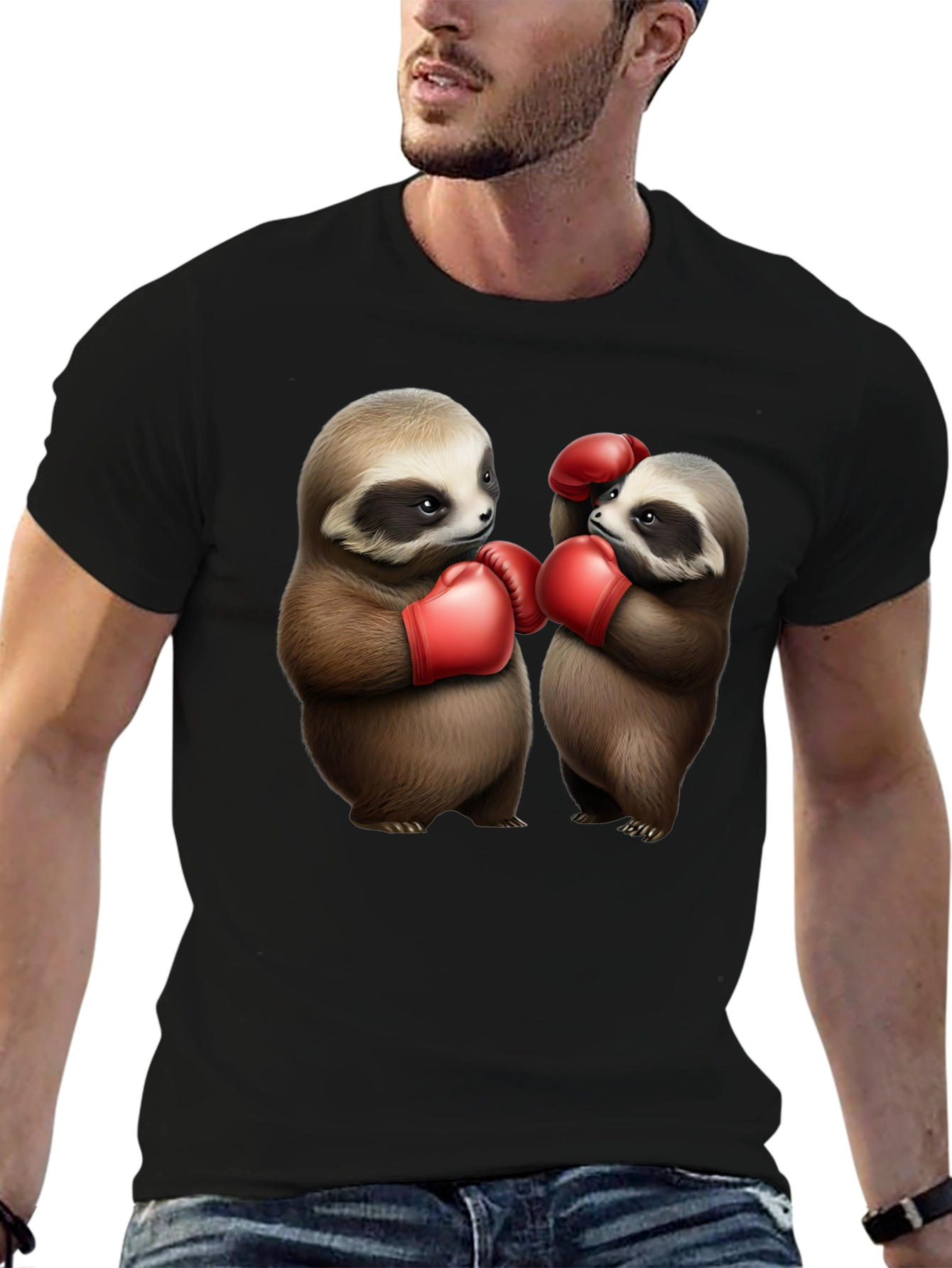 Black Sloth Boxing T-Shirt: Funny Animal Tee view 6
