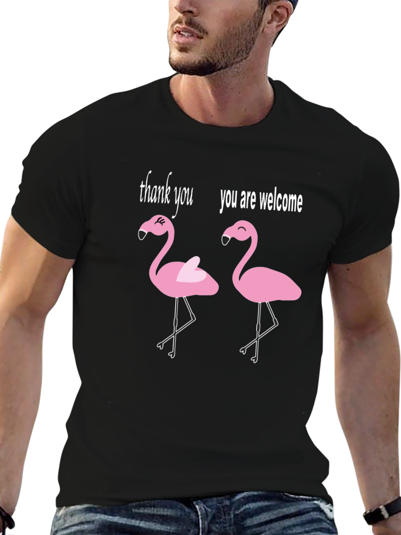 Black Funny Flamingo T-Shirt - Thank You You're Welcome Tee view 6
