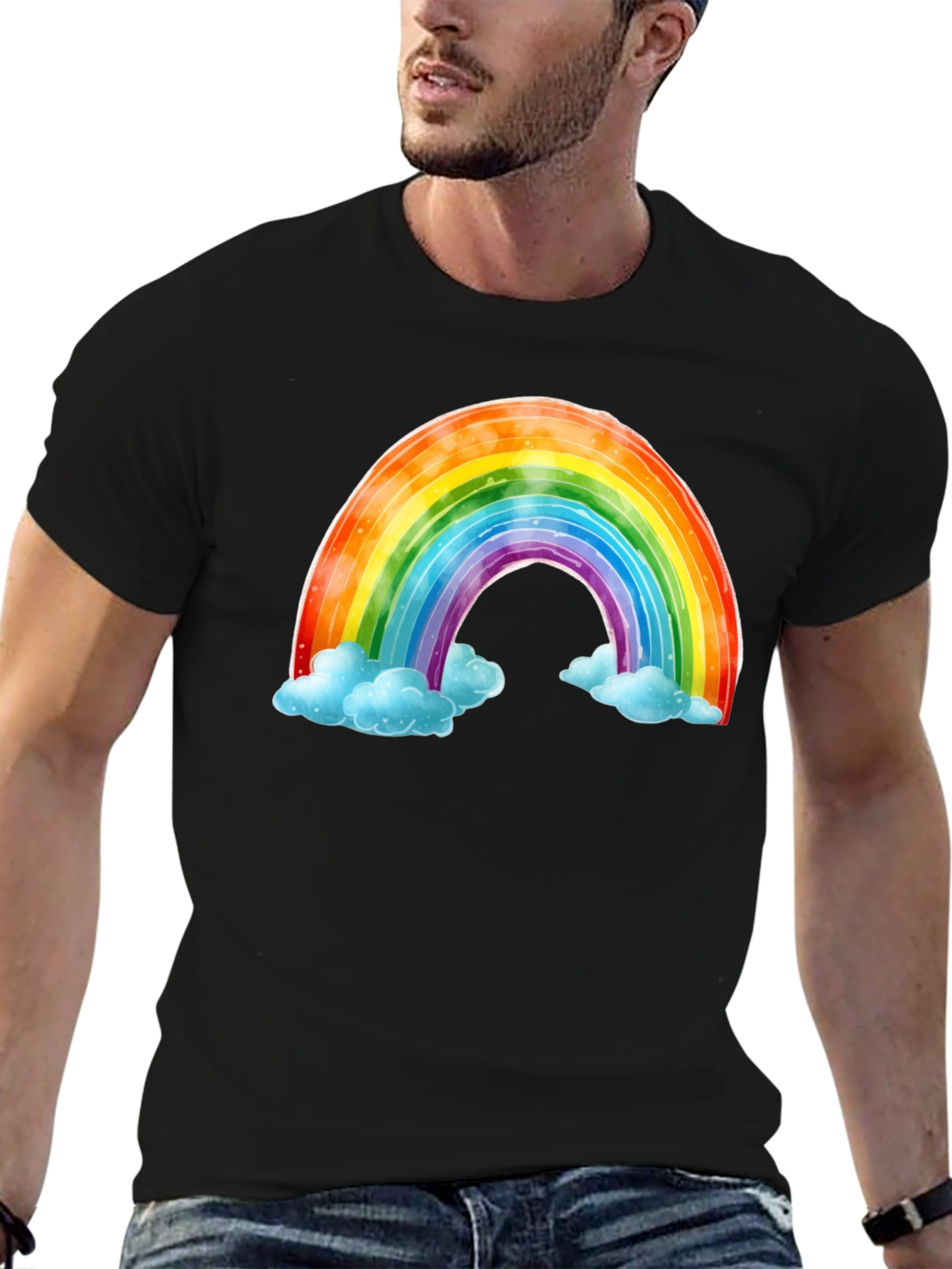 Black Rainbow & Cloud Graphic Tee - Soft Cotton Comfort view 6