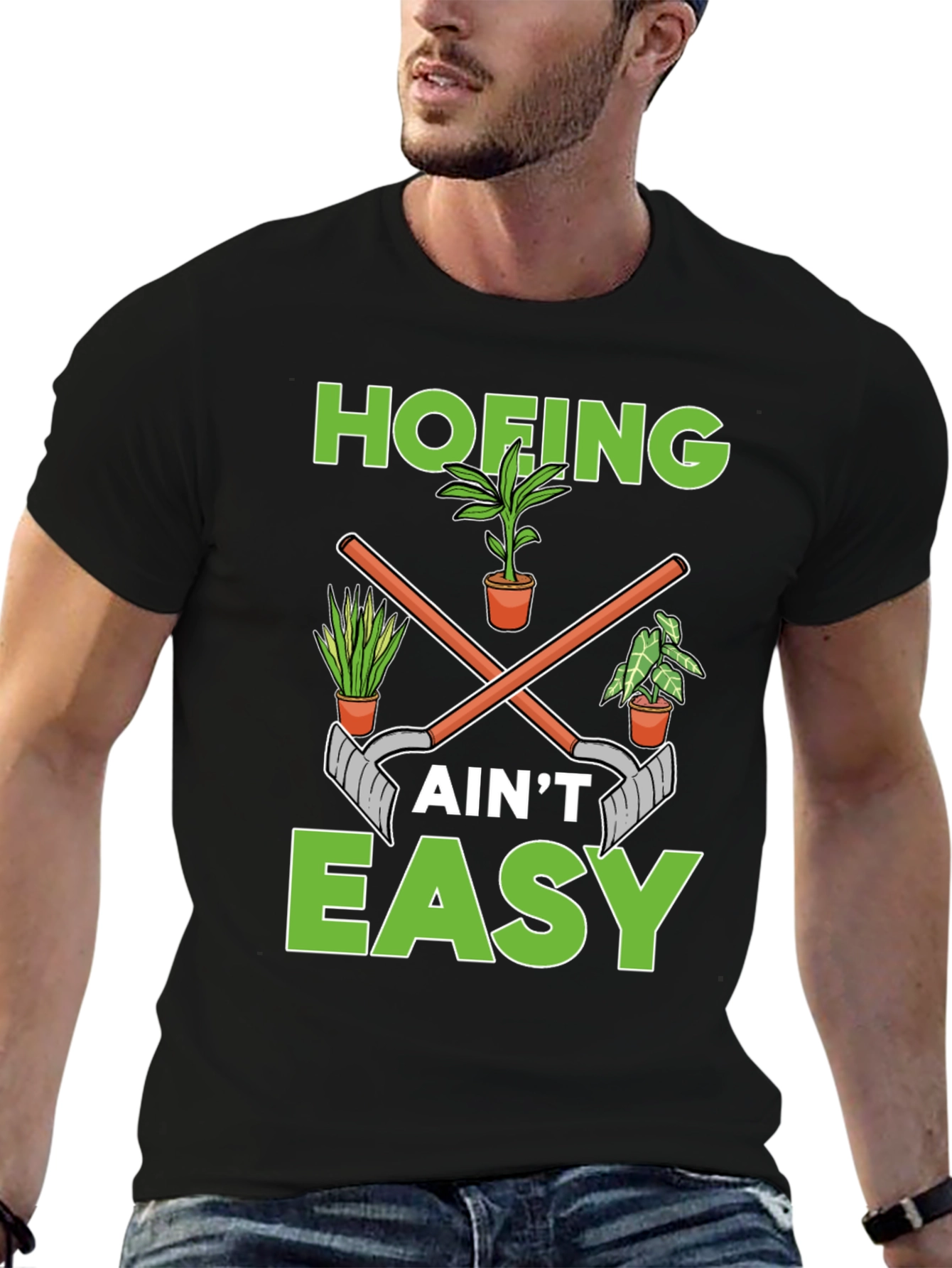 Black Hofing Ain't Easy Garden Humor T-Shirt view 6