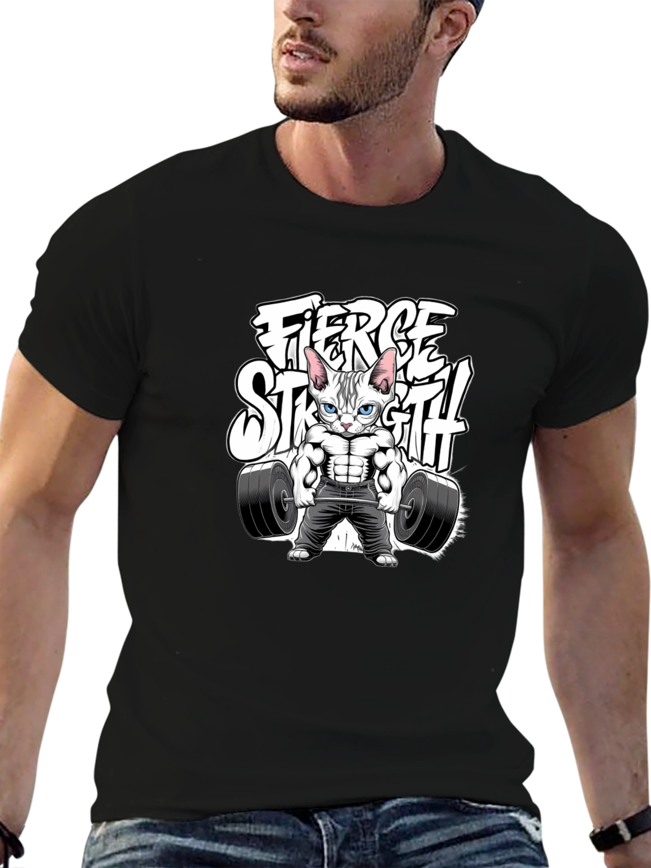 Fierce Strength Cat T-Shirt - Gym Humor Tee - 6