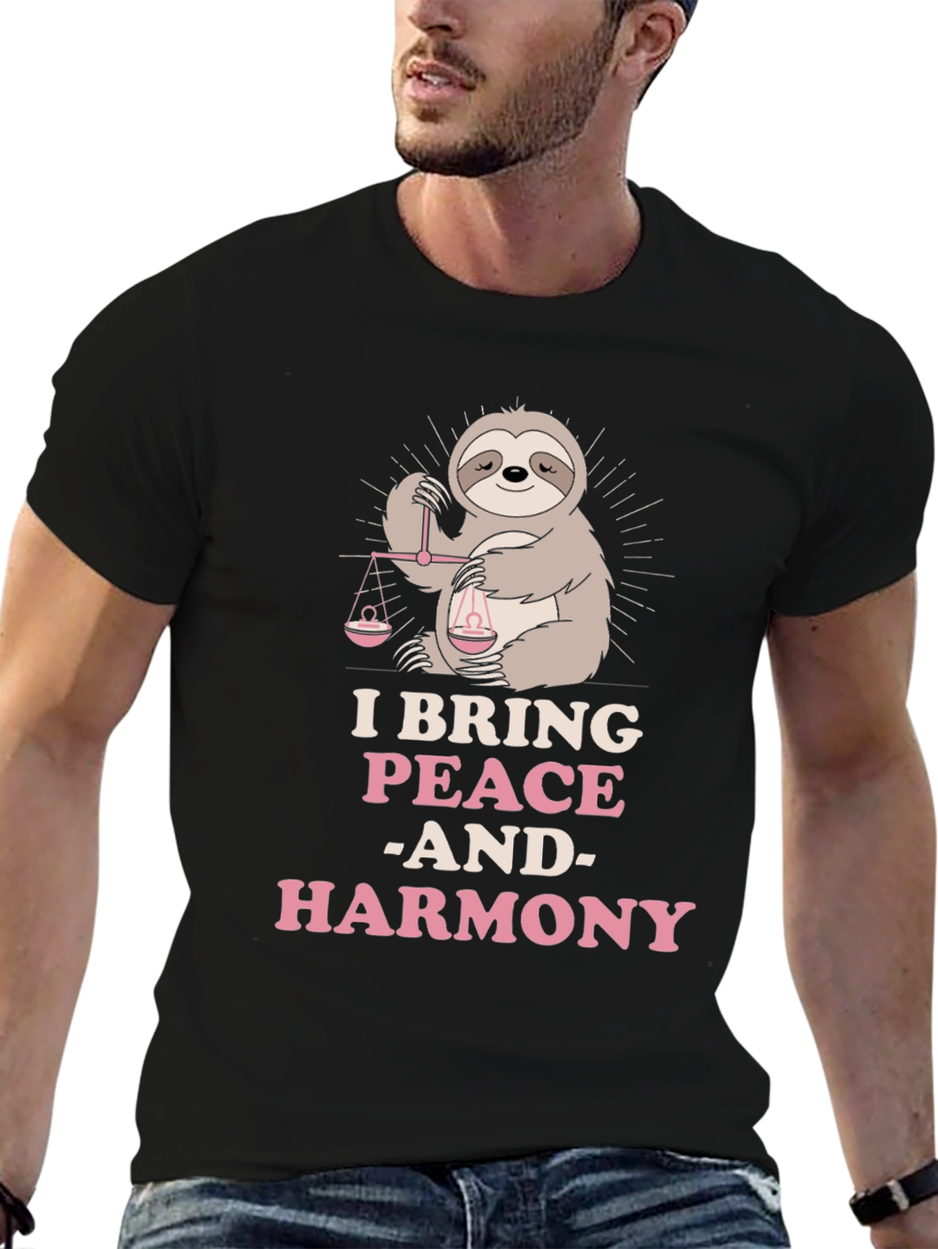 Black Peace & Harmony Sloth Graphic T-Shirt view 6