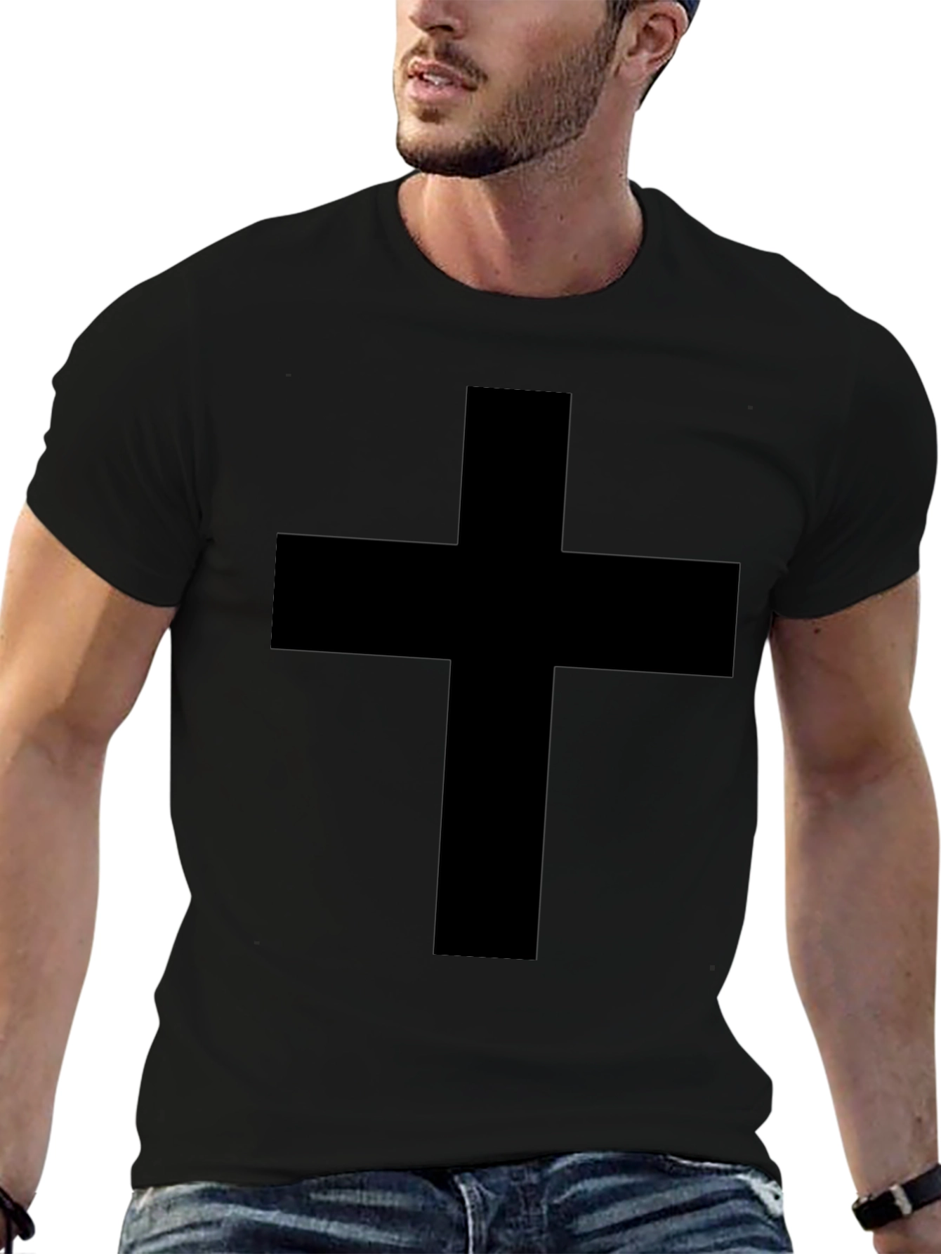 Black Bold Cross Graphic Tee - Solid Black view 6