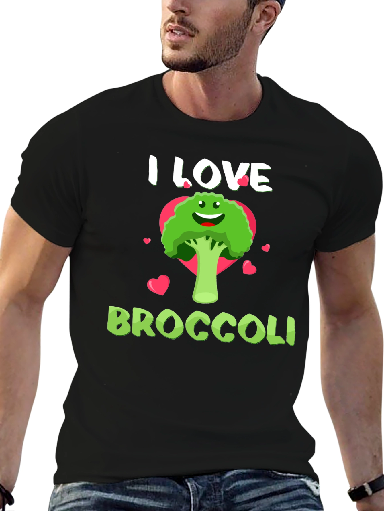 Black I Love Broccoli T-Shirt - Funny Vegan Tee view 6