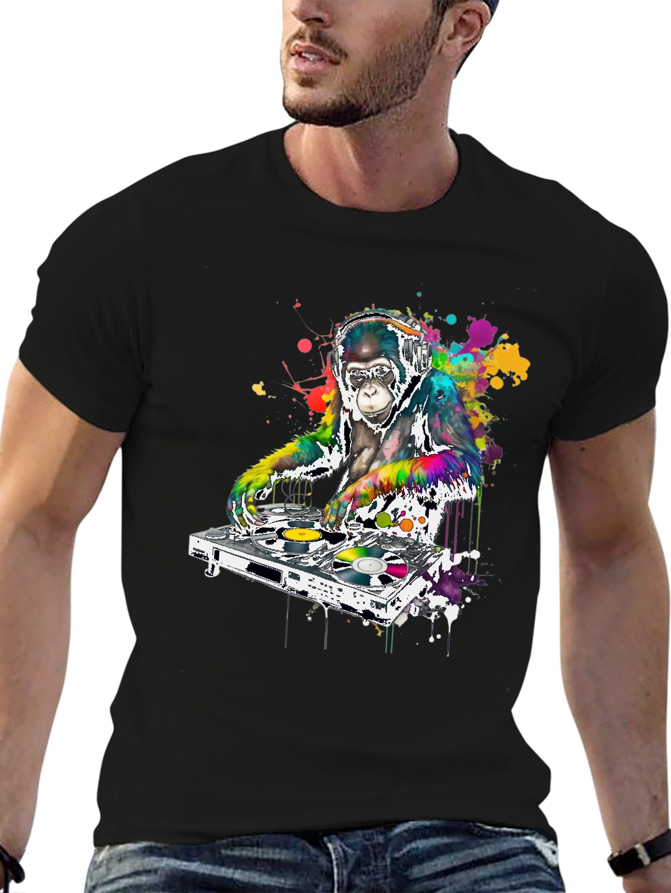 Black DJ Monkey Graphic T-Shirt view 6