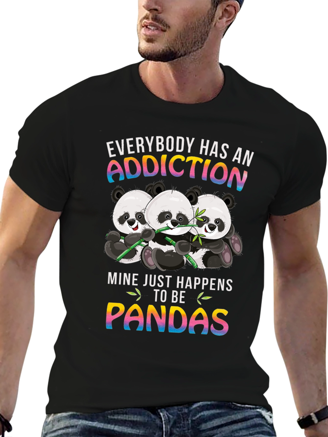 Black Panda Addiction Graphic T-Shirt - Unisex view 6