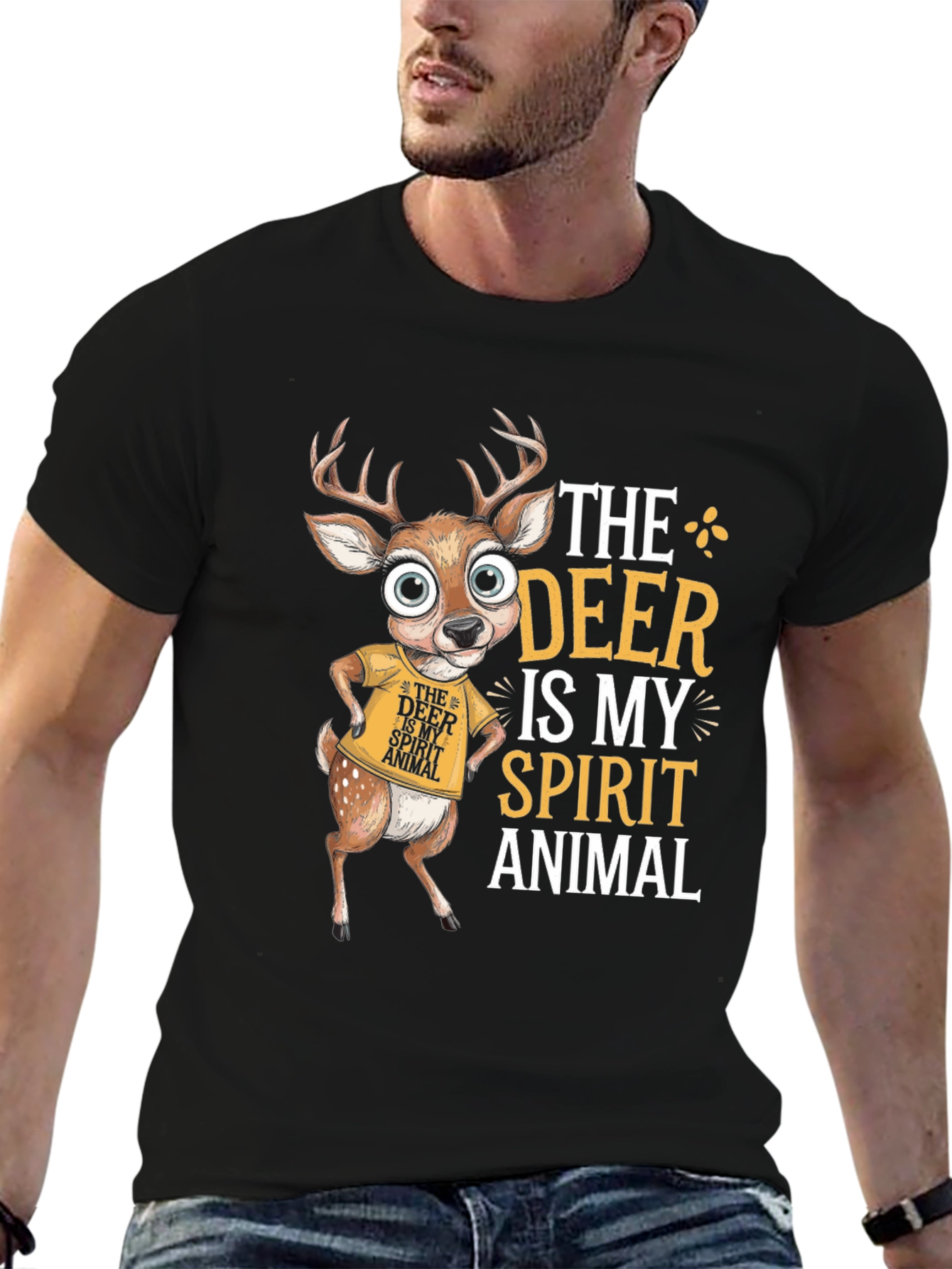 Black Deer Spirit Animal Graphic T-Shirt - Funny Deer Lover Tee view 6