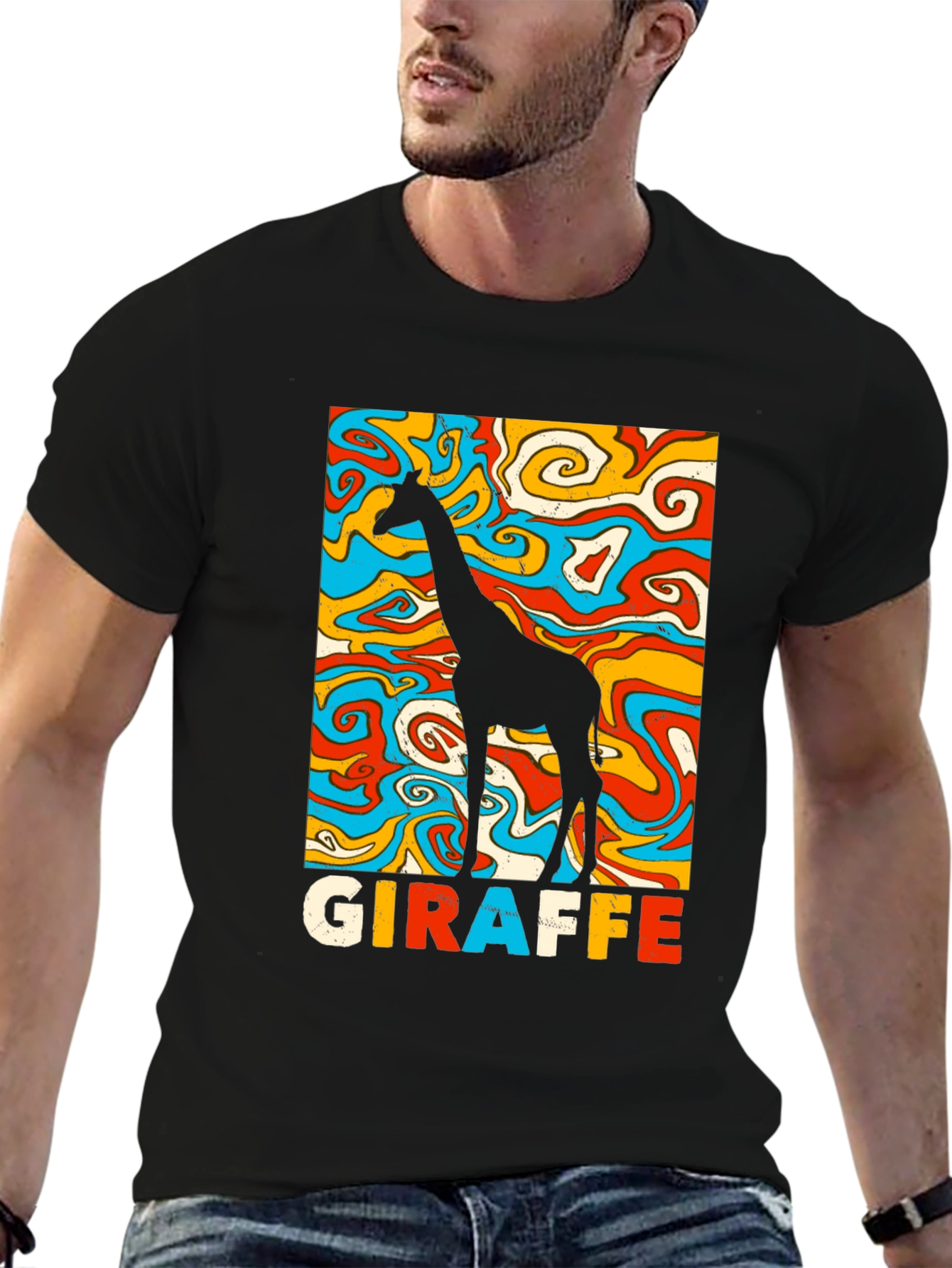 Black Groovy Giraffe Graphic Tee - Retro Style view 6