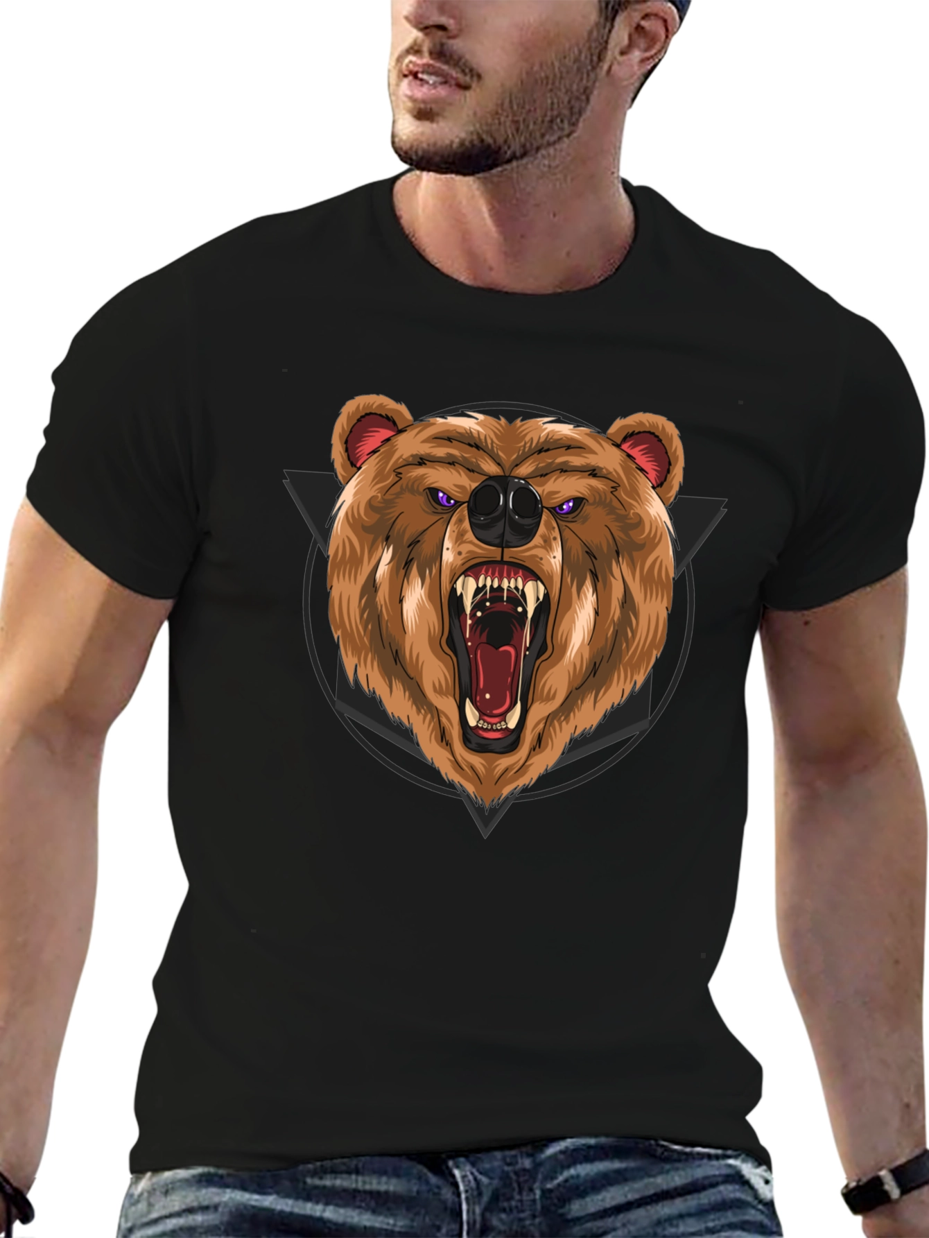 Black Roaring Bear Graphic Black T-Shirt view 6