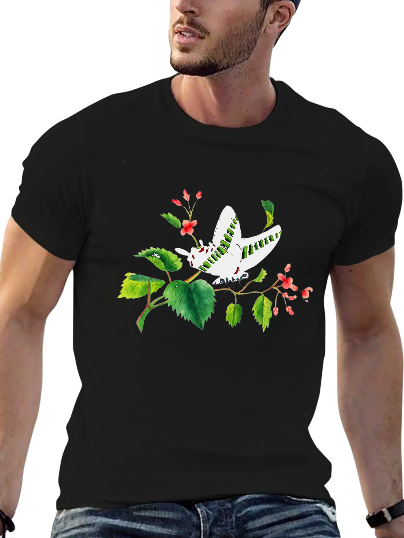 Black Butterfly Graphic Print Black T-Shirt view 6