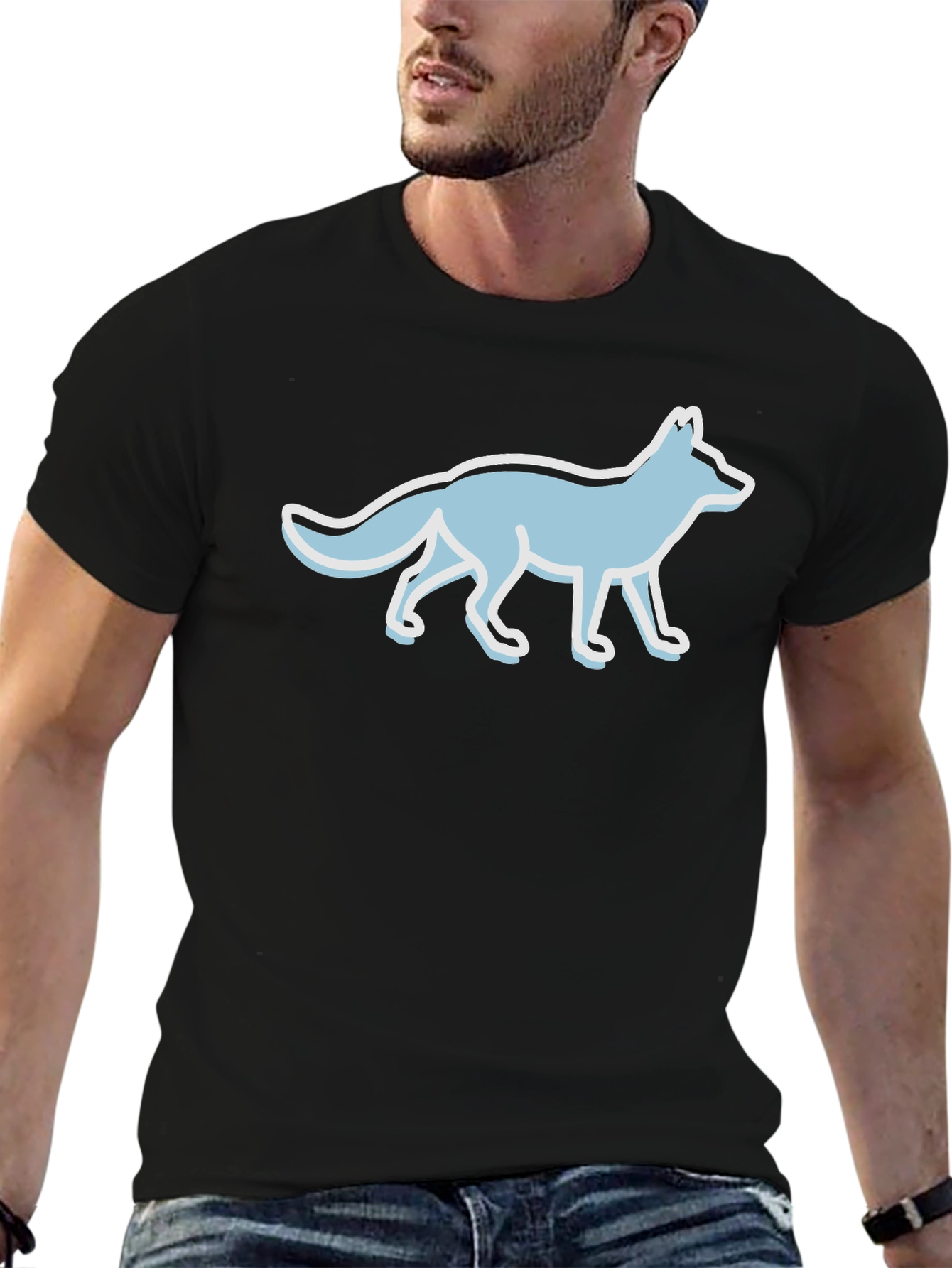 Black Stylish Black Tee with Cool Fox Graphic view 6