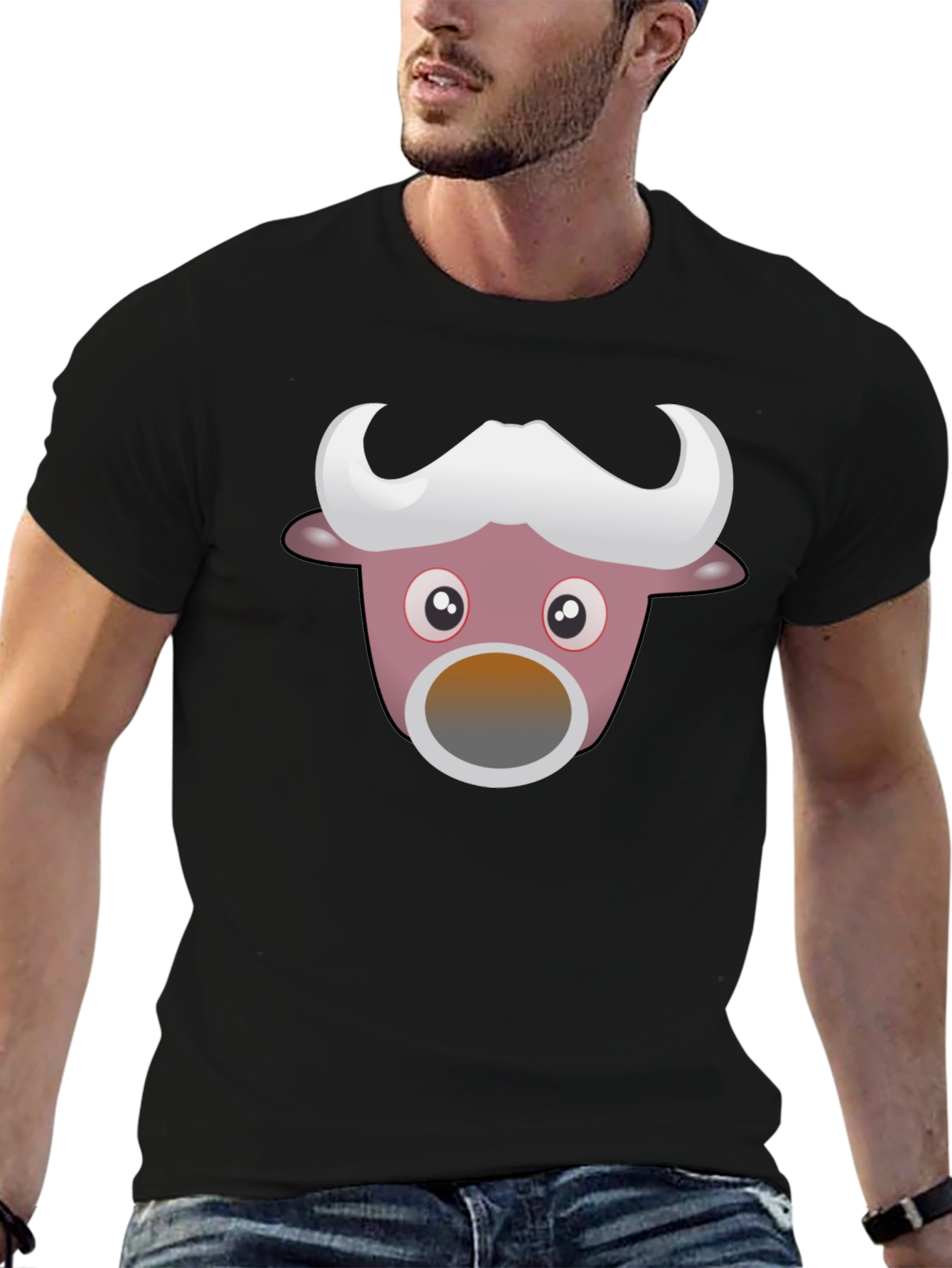 Black Funny Cartoon Animal Graphic Black T-Shirt view 6