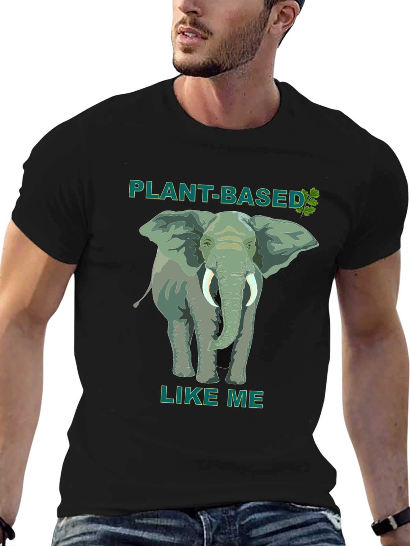 Black Plant-Based Elephant Graphic Tee view 6