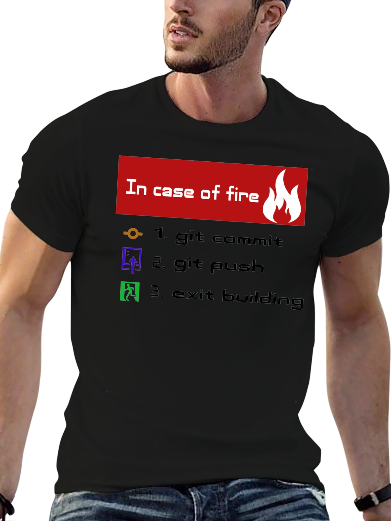 Black Funny Programmer T-Shirt - In Case of Fire view 6