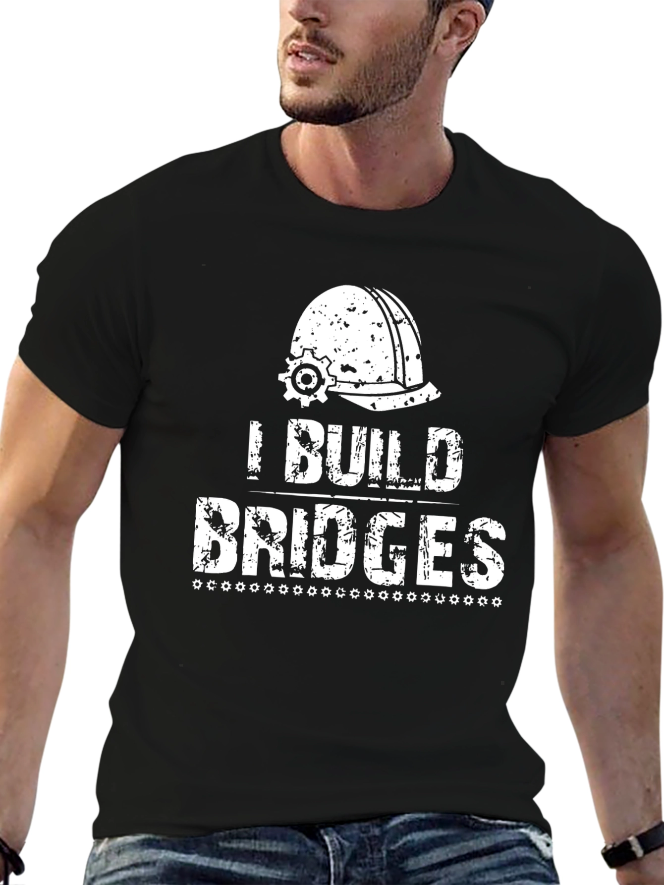 Black I Build Bridges Graphic T-Shirt - Construction Worker Tee view 6
