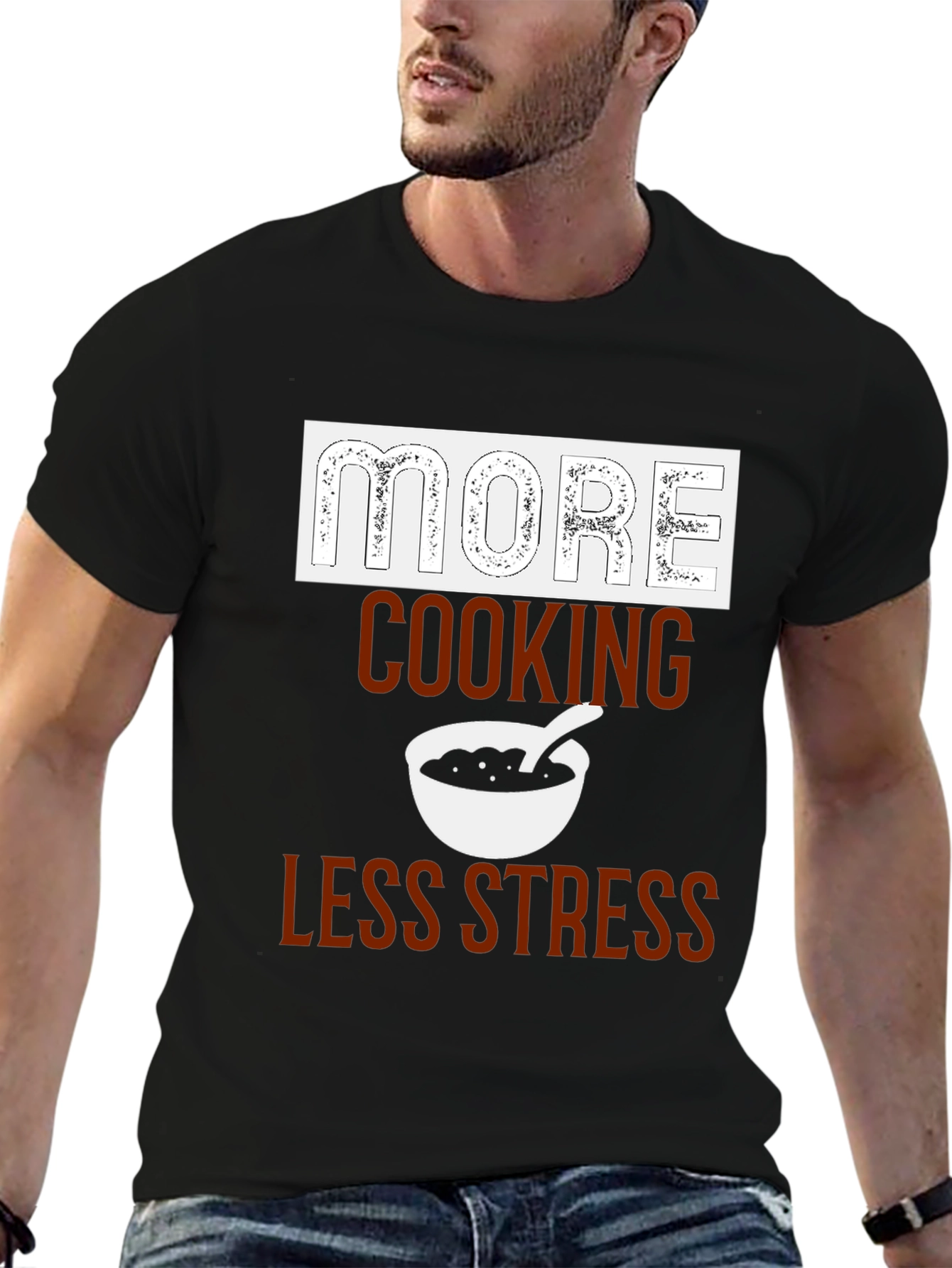 Black More Cooking Less Stress Graphic T-Shirt view 6