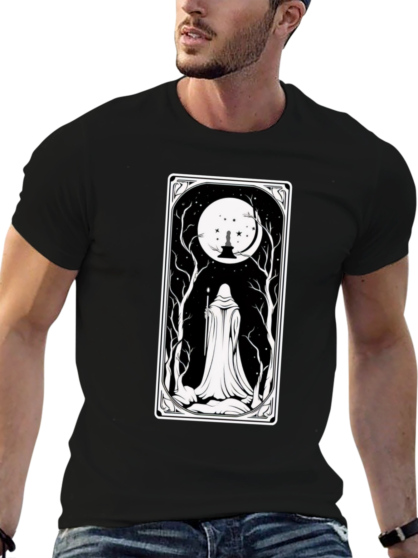 Black Mystic Night Tarot Card T-Shirt view 6