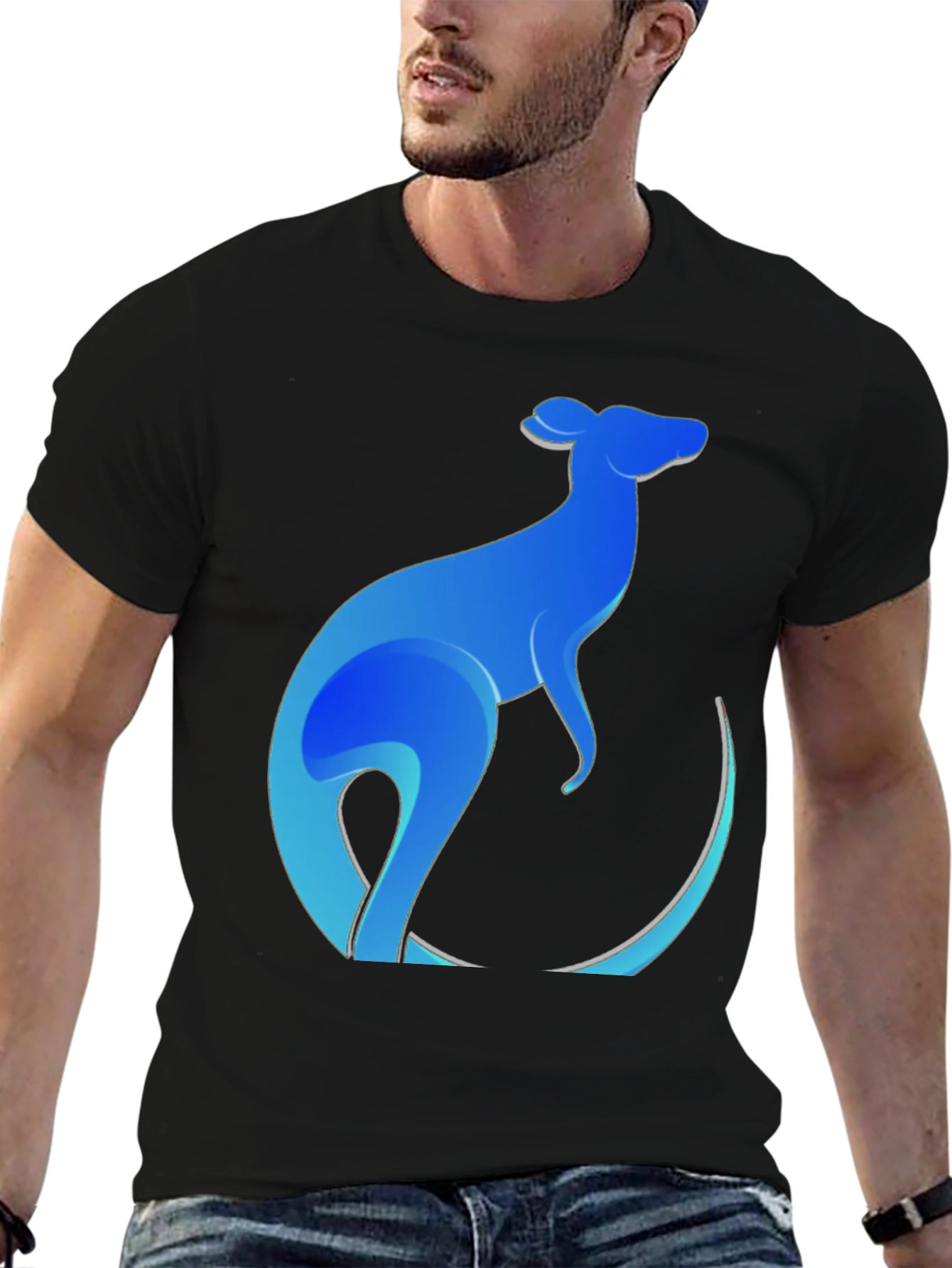 Black Blue Kangaroo Graphic Tee - Men's Black T-Shirt view 6