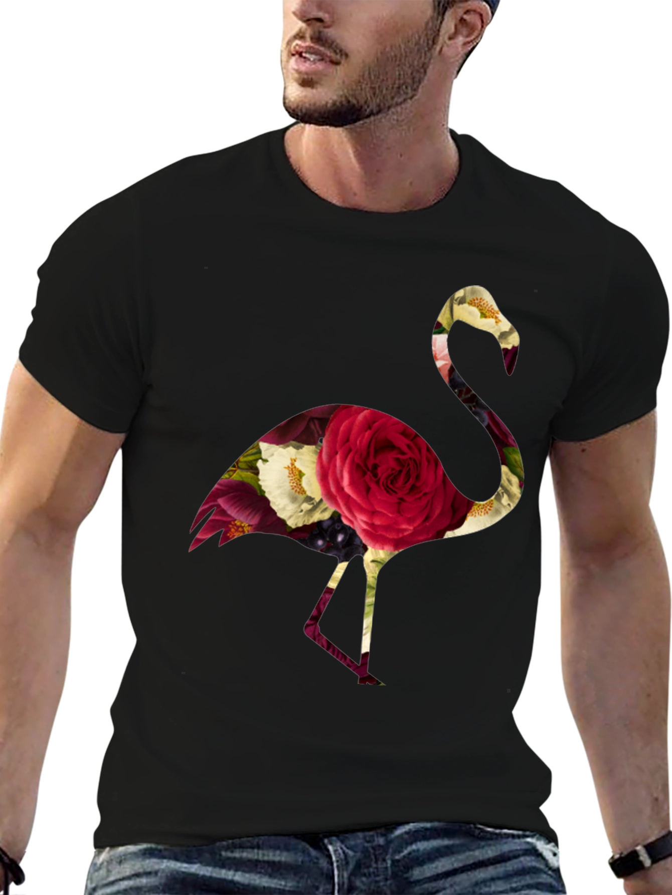 Black Floral Flamingo Graphic Tee - Black view 6