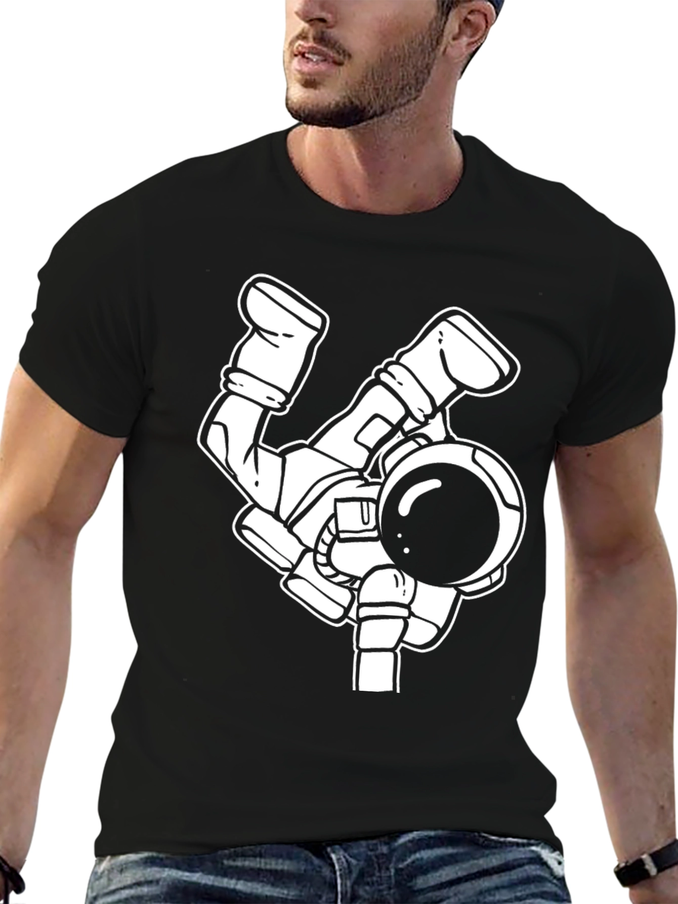 Black Astronaut Graphic Tee - Unique Design, Stylish Black Shirt view 6