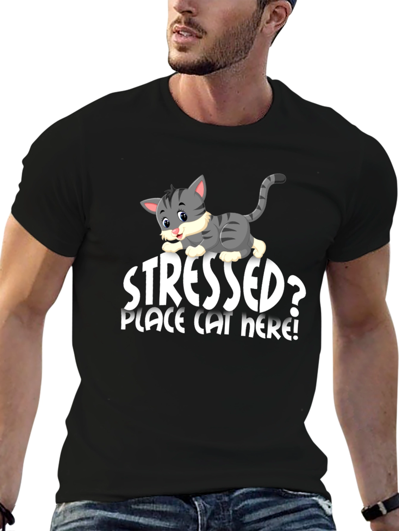 Black Stressed? Place Cat Here T-Shirt view 6
