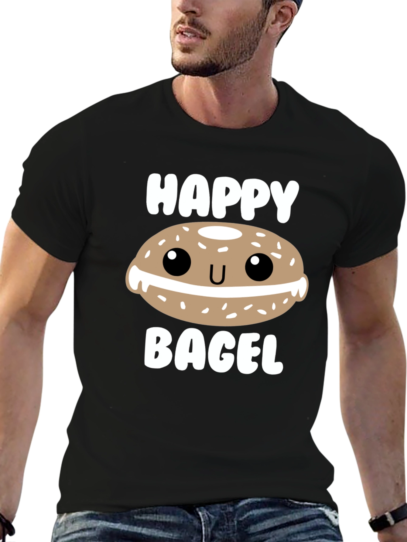 Black Happy Bagel Graphic T-Shirt view 6