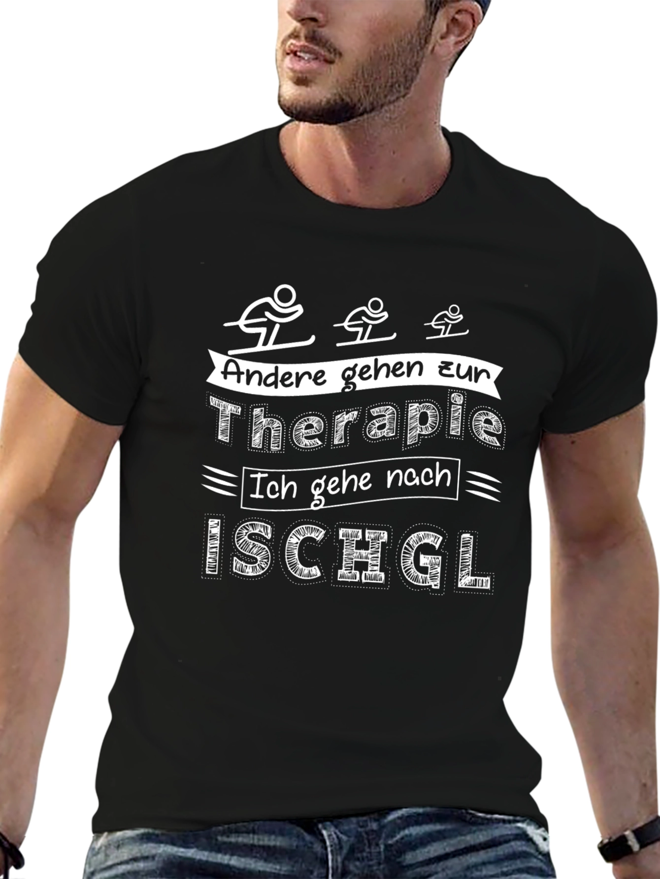 Black Ischgl Ski Therapy Graphic Tee - Black Cotton T-Shirt view 6