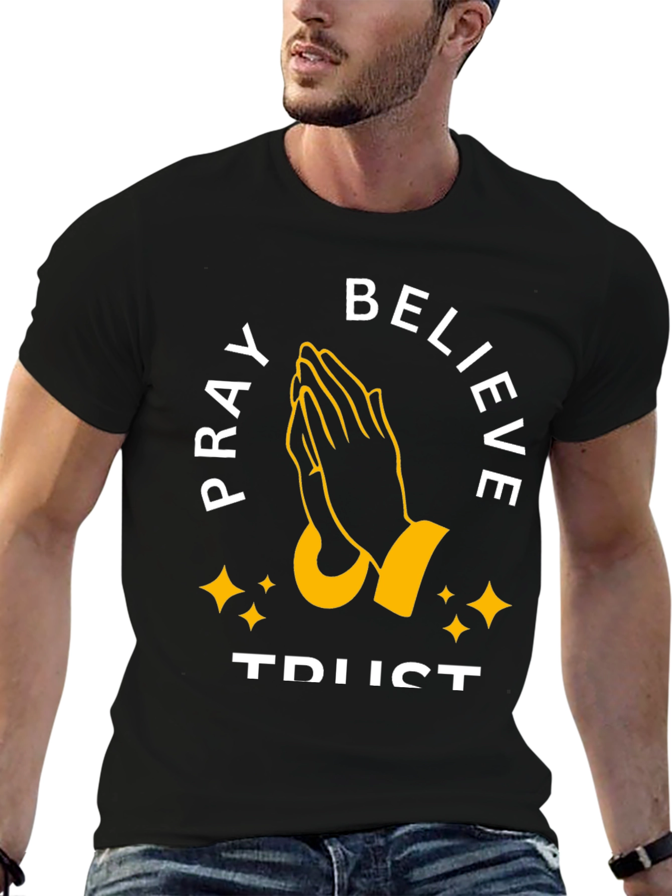 Black Pray Believe Trust Graphic Tee view 6