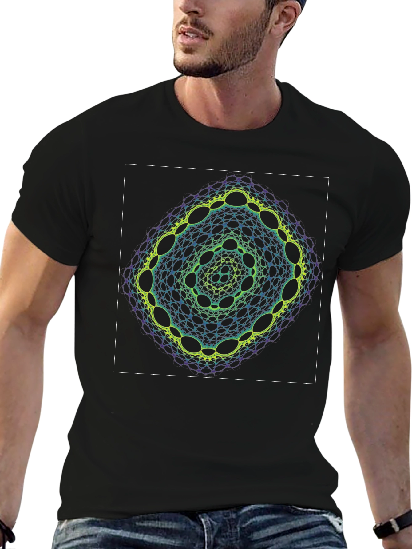 Black Geometric Pattern Black T-Shirt view 6