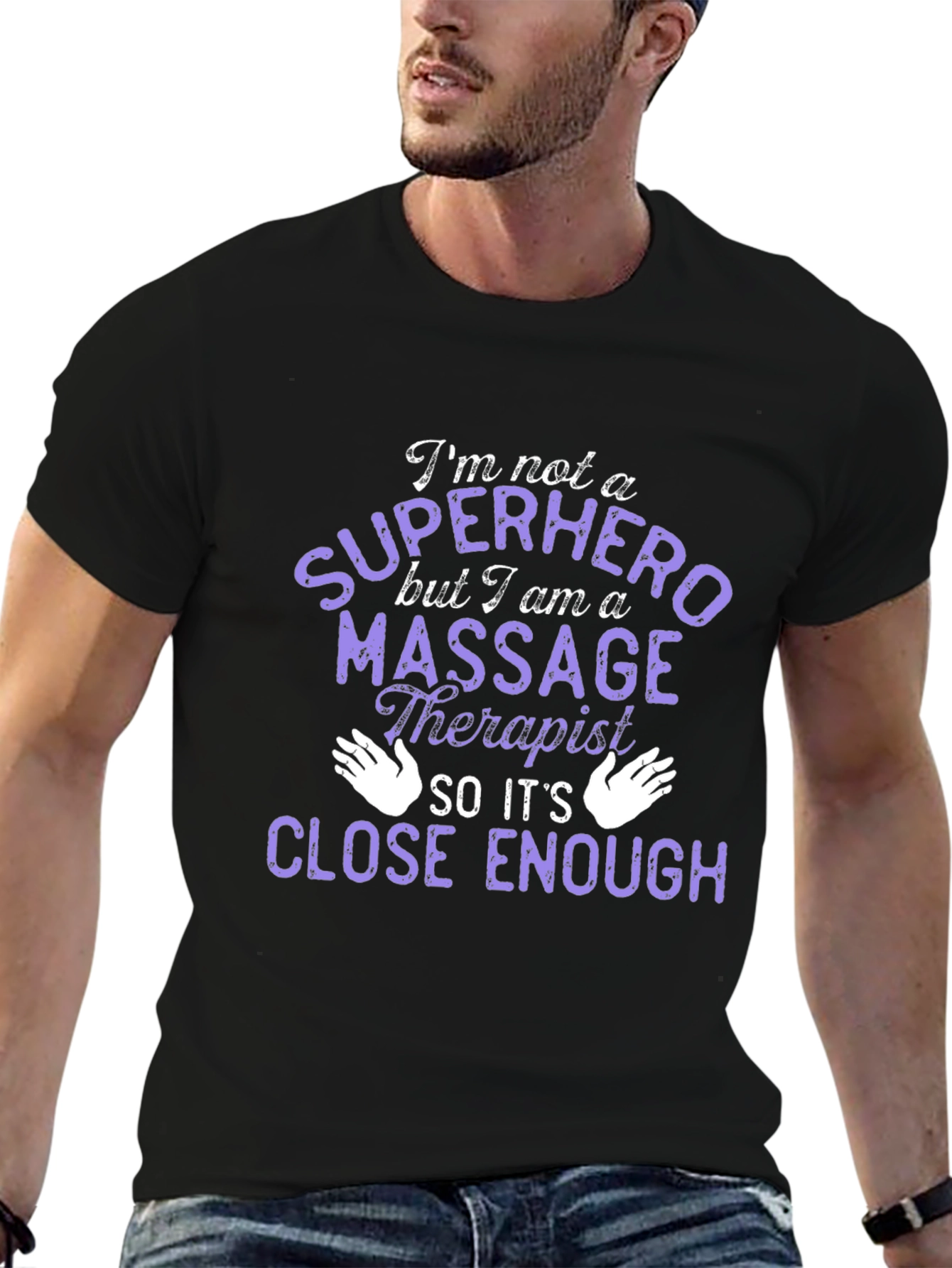 Black Massage Therapist Superhero T-Shirt - Black view 6