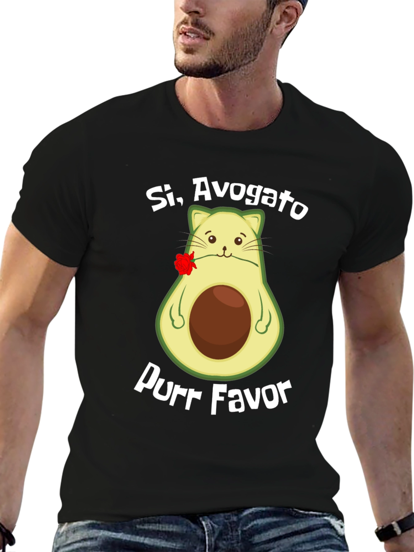 Black Si, Avogato Purr Favor T-Shirt - Avocado Cat Humor Tee view 6