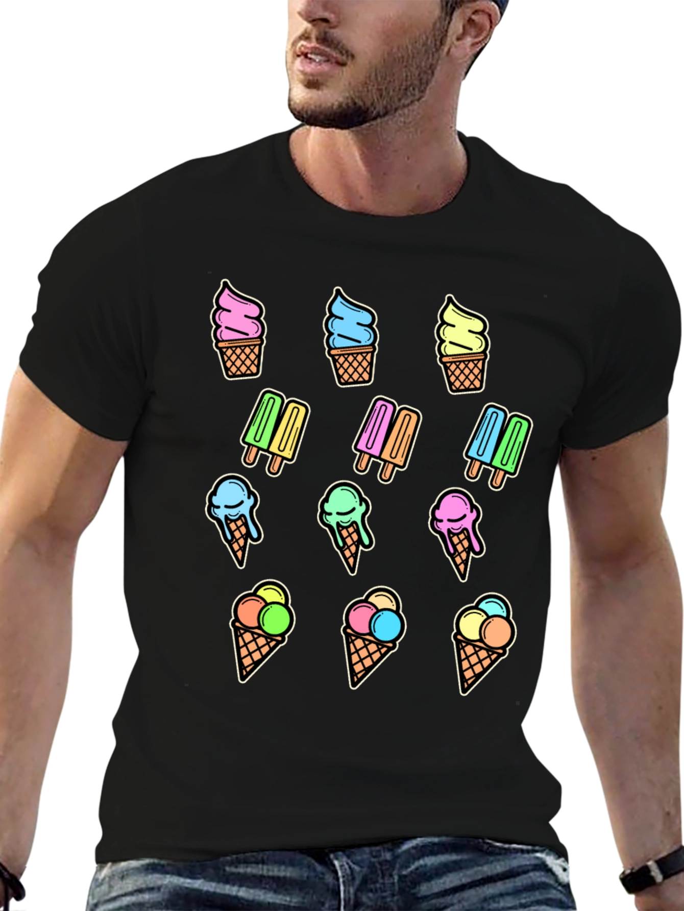 Black Fun Ice Cream Print T-Shirt - Summer Style view 6