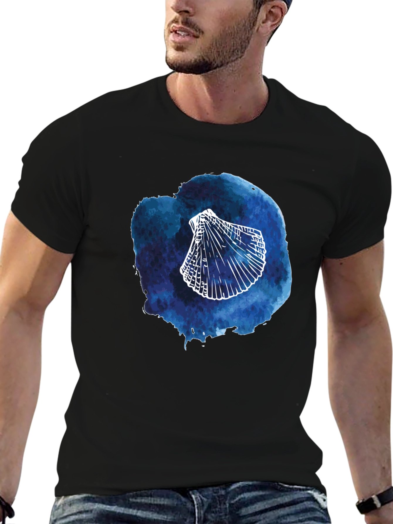 Black Watercolor Seashell Graphic T-Shirt view 6