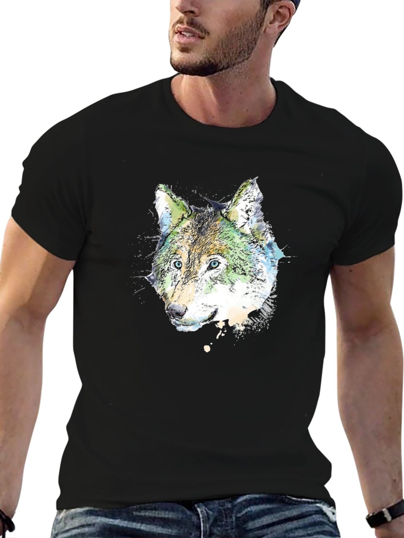 Black Wolf Graphic Print Black T-Shirt view 6