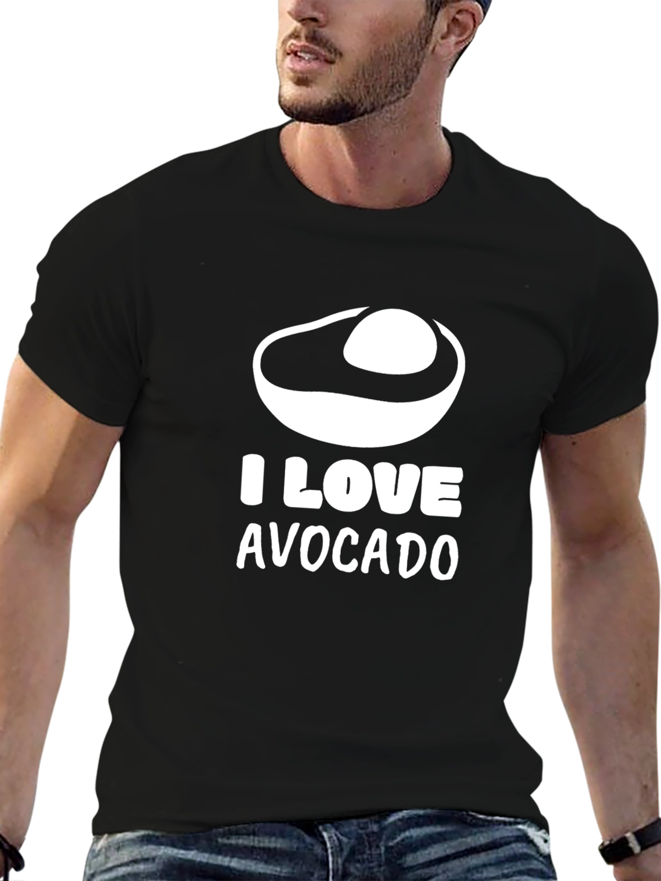 Black I Love Avocado T-Shirt, Unisex Black Tee view 6