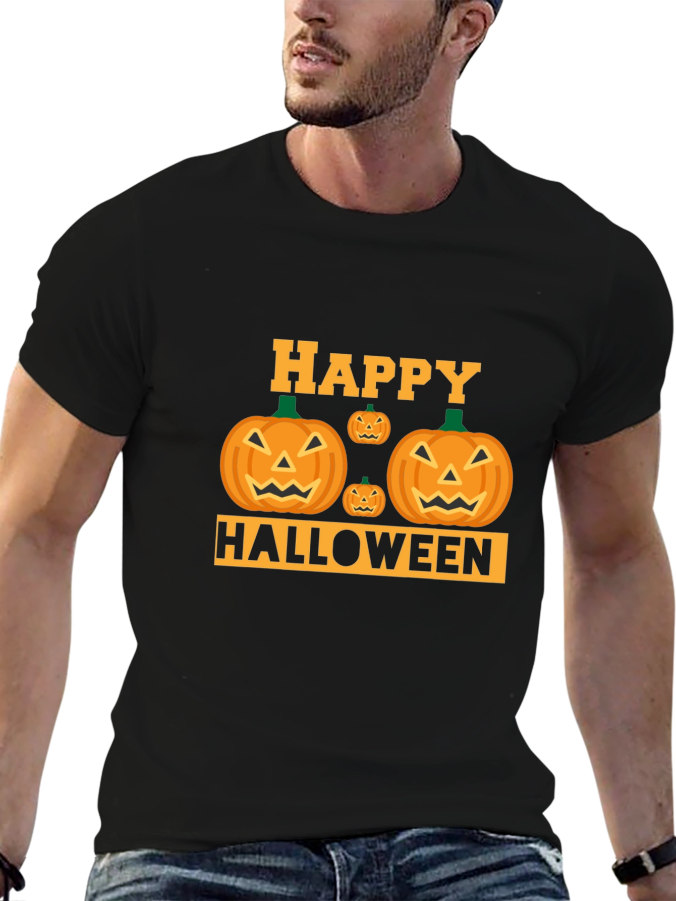 Black Happy Halloween Pumpkin T-Shirt view 6