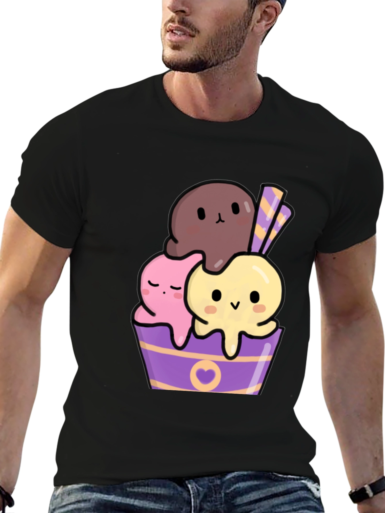 Black Cute Kawaii Ice Cream Graphic Tee view 6