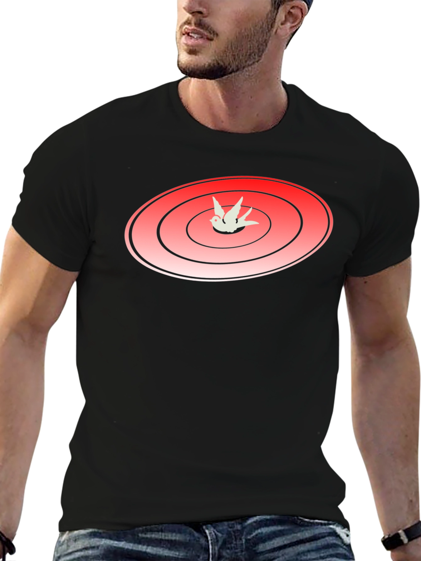 Black Red Target with Bird Graphic T-Shirt view 6