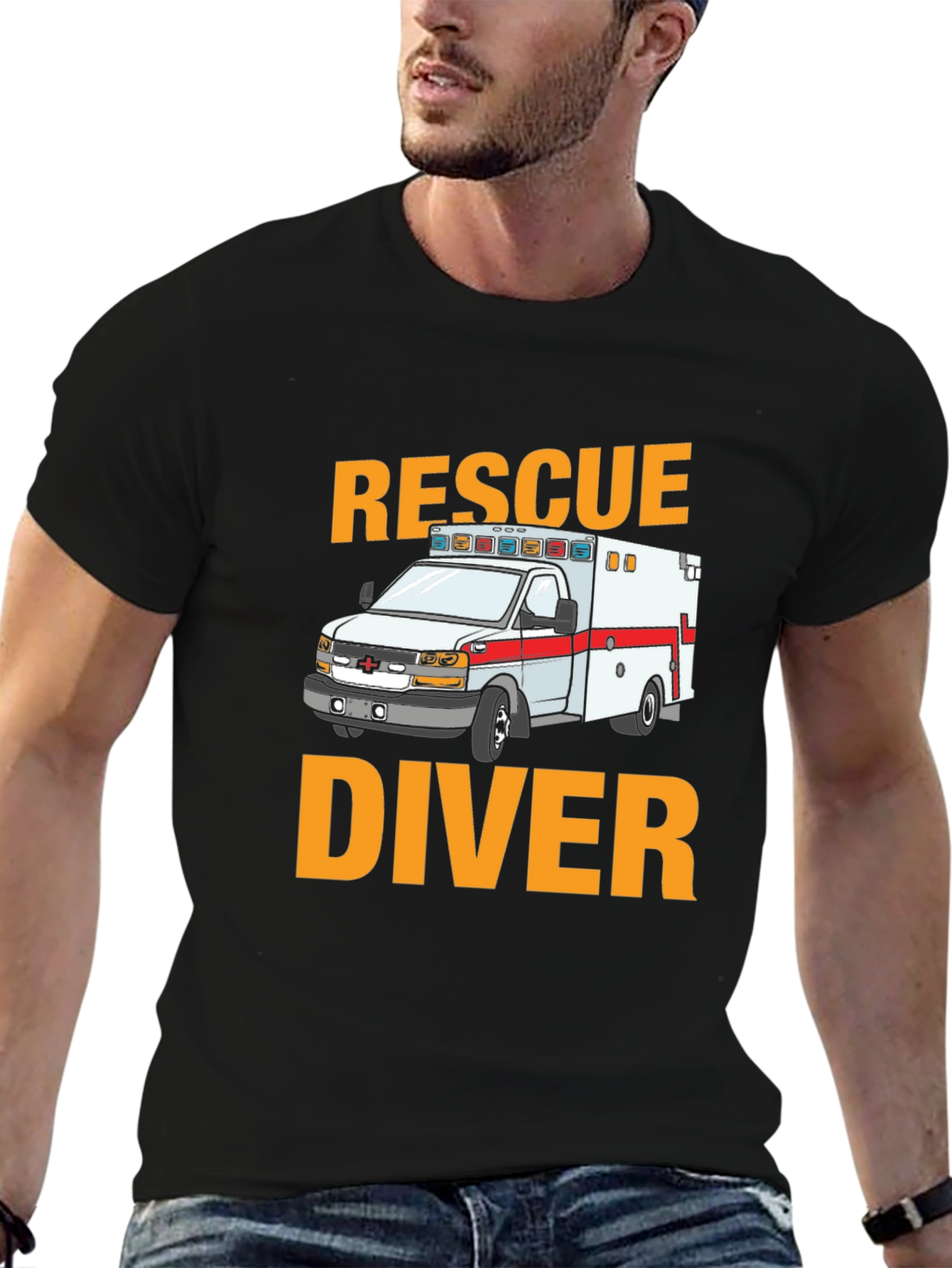 Black Rescue Diver Ambulance Graphic T-Shirt view 6