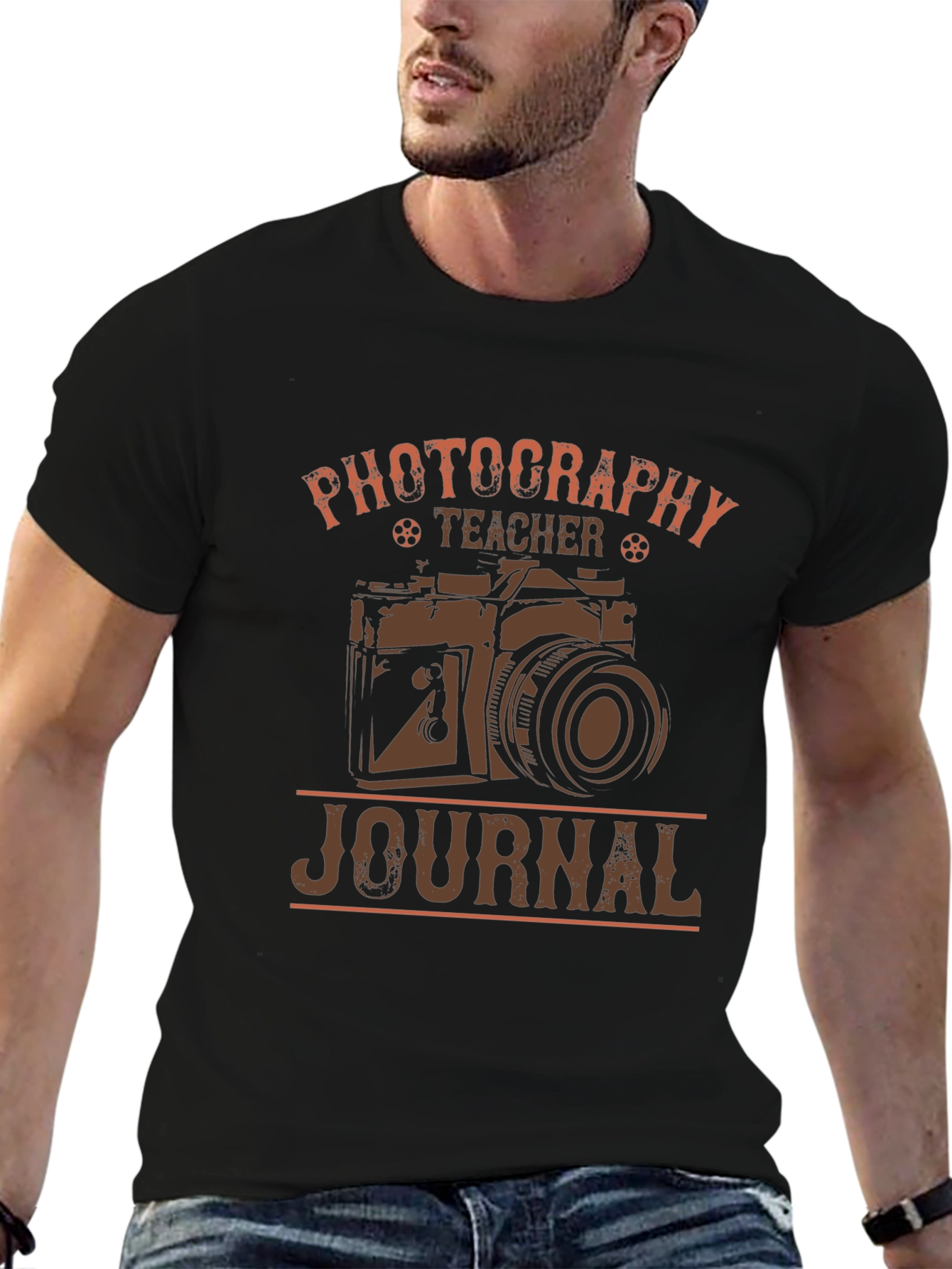 Black Photography Teacher Journal T-Shirt - Camera Design view 6