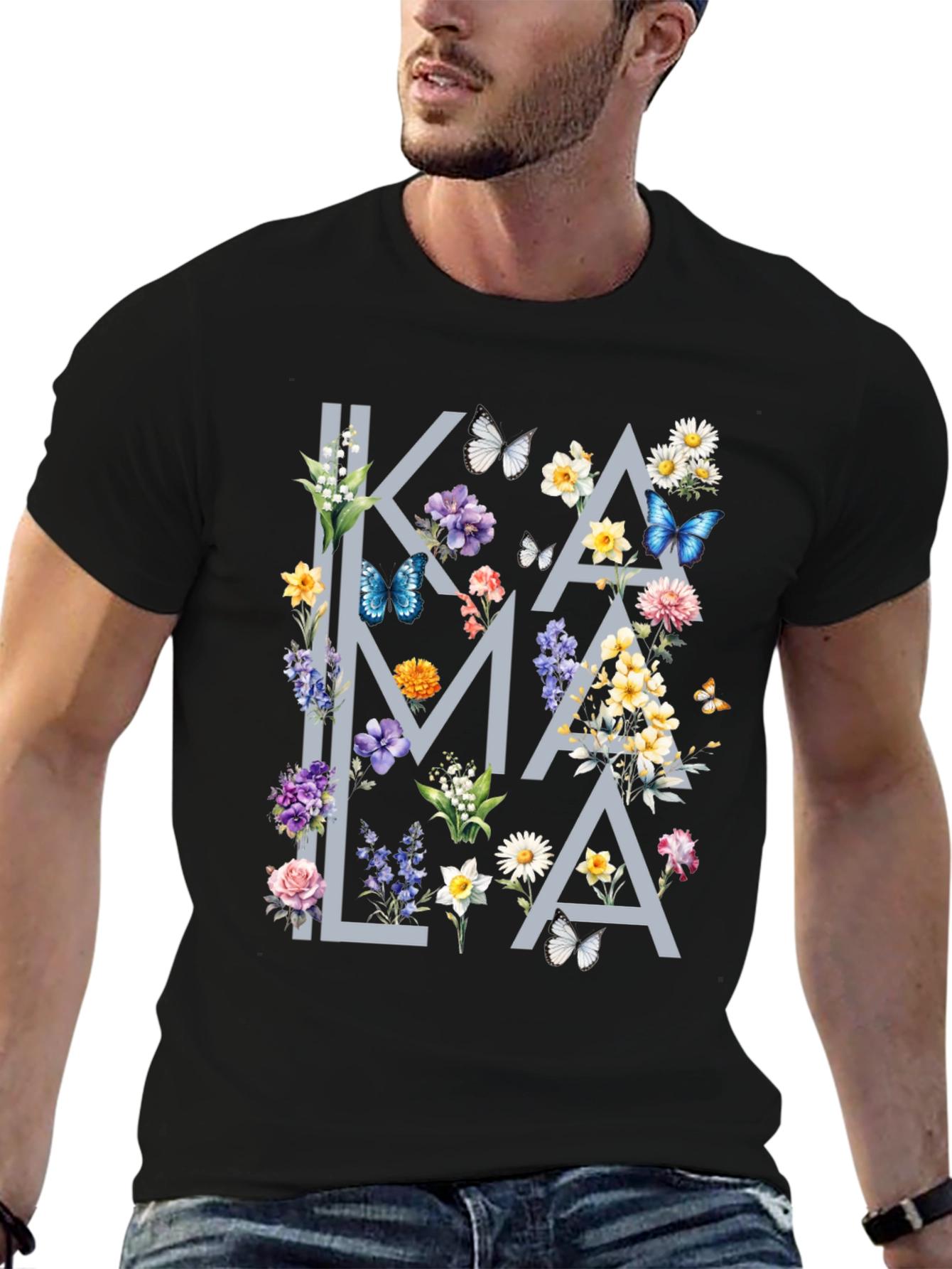 Black Floral Kamala T-Shirt - Stylish Graphic Tee view 6